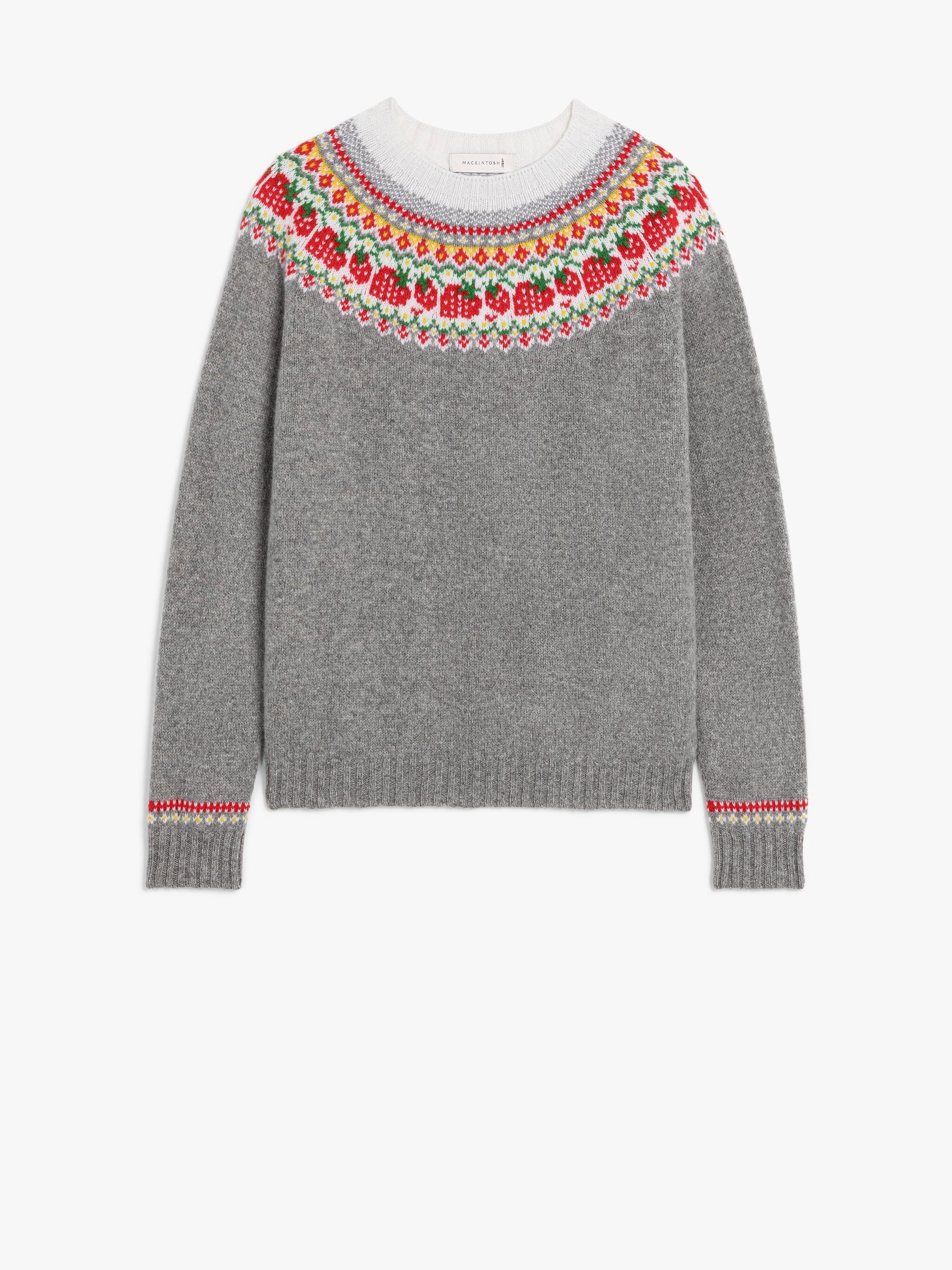 KELSI FLANNEL GREY WOOL FAIR ISLE CREWNEK SWEATER - 1