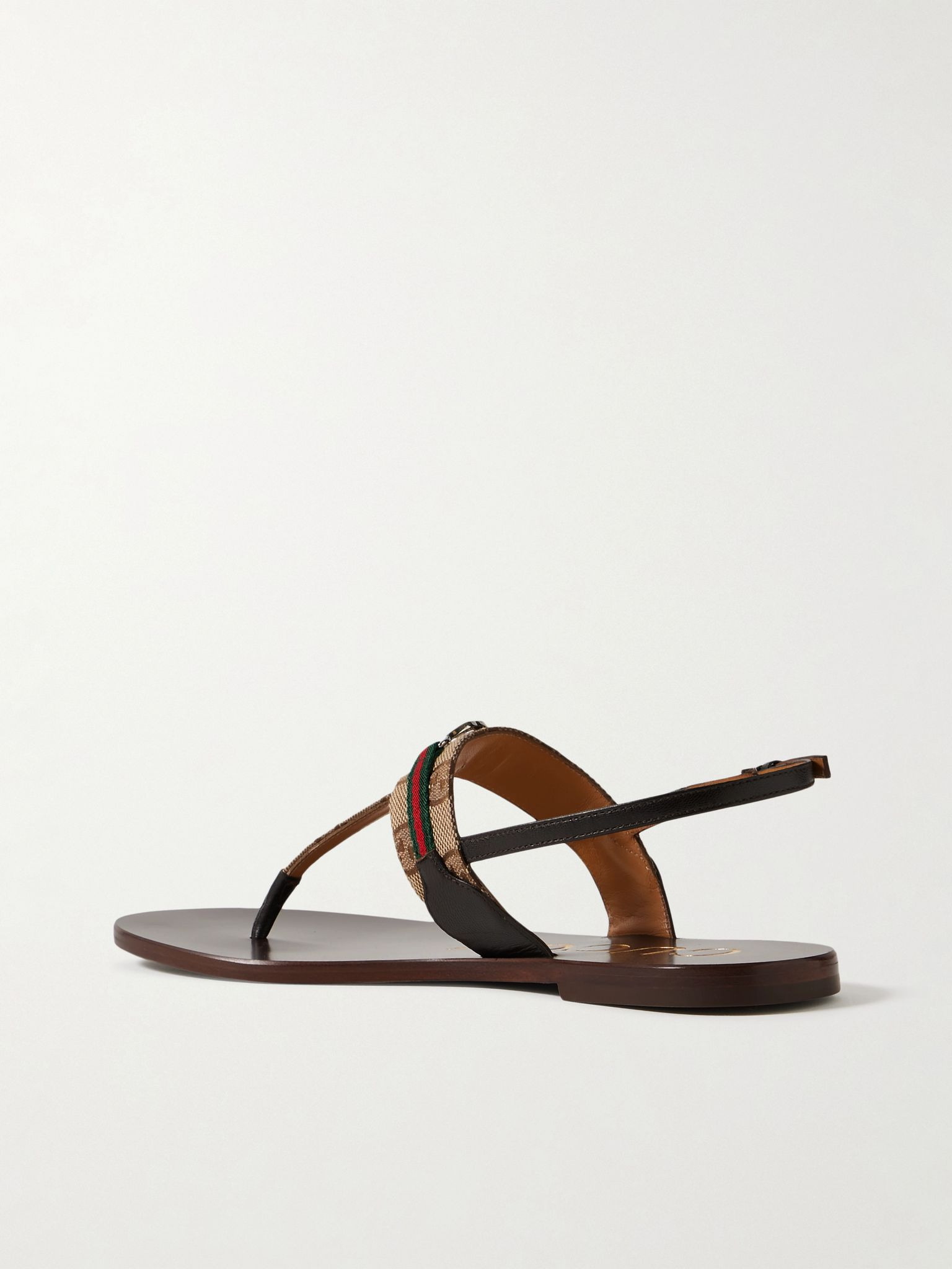 Kika logo-embellished webbing and leather-trimmed canvas-jacquard sandals Beige - 3