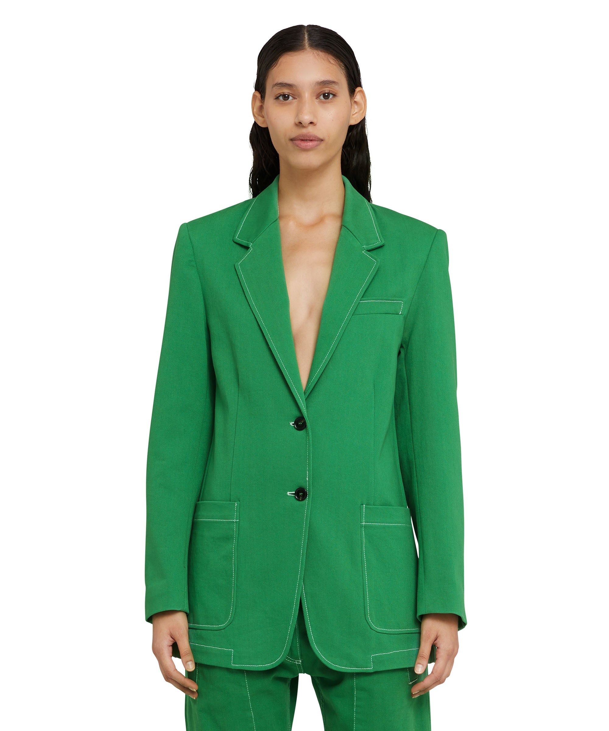 Denim single-breasted blazer with contrasting stitching - 1