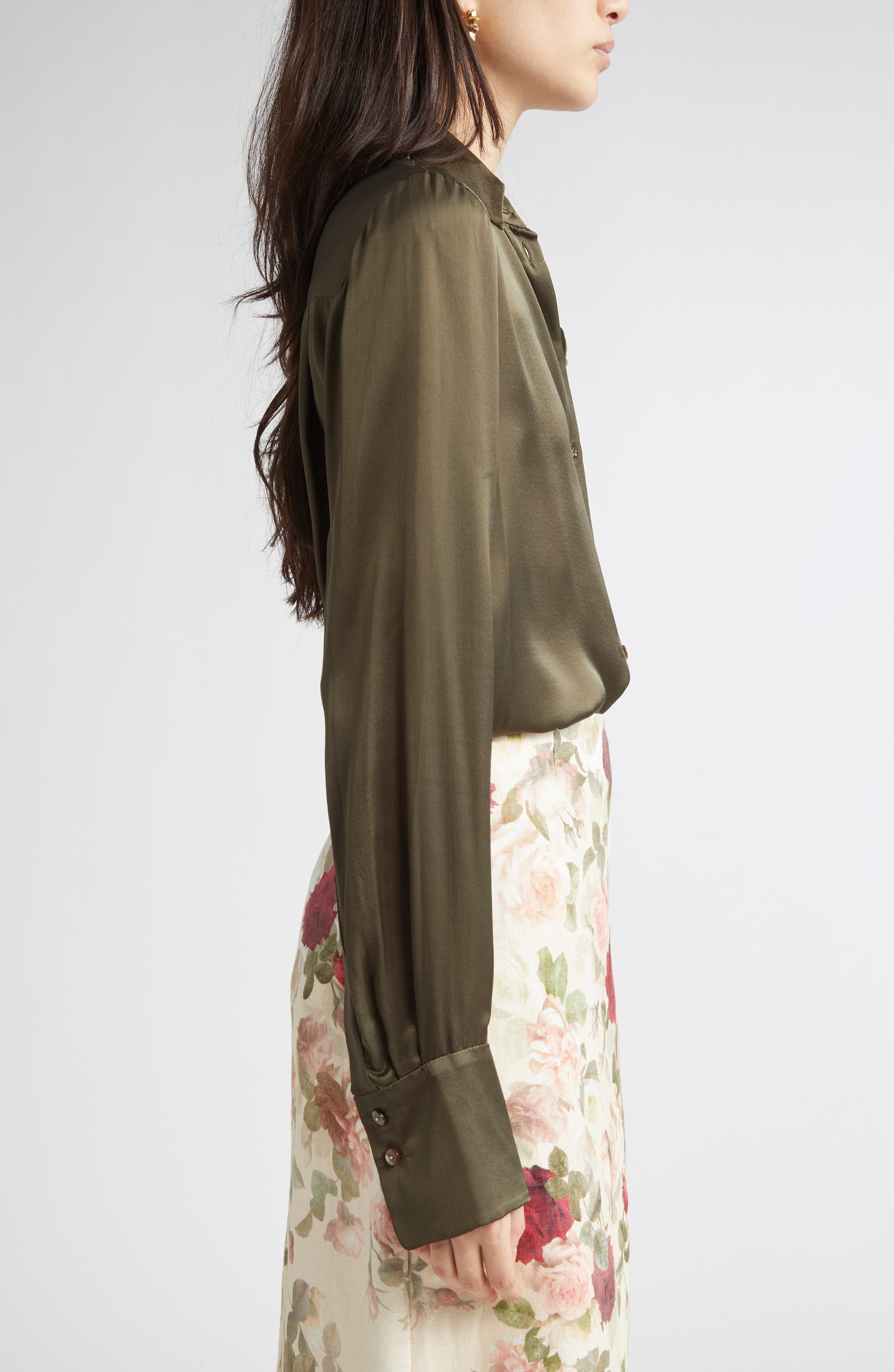 Zimmermann Hypnotic Silk Button-Up Shirt in Olive at Nordstrom - 4