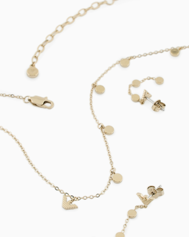 GOLD-TONE STAINLESS STEEL NECKLACE AND EARRINGS SET 3