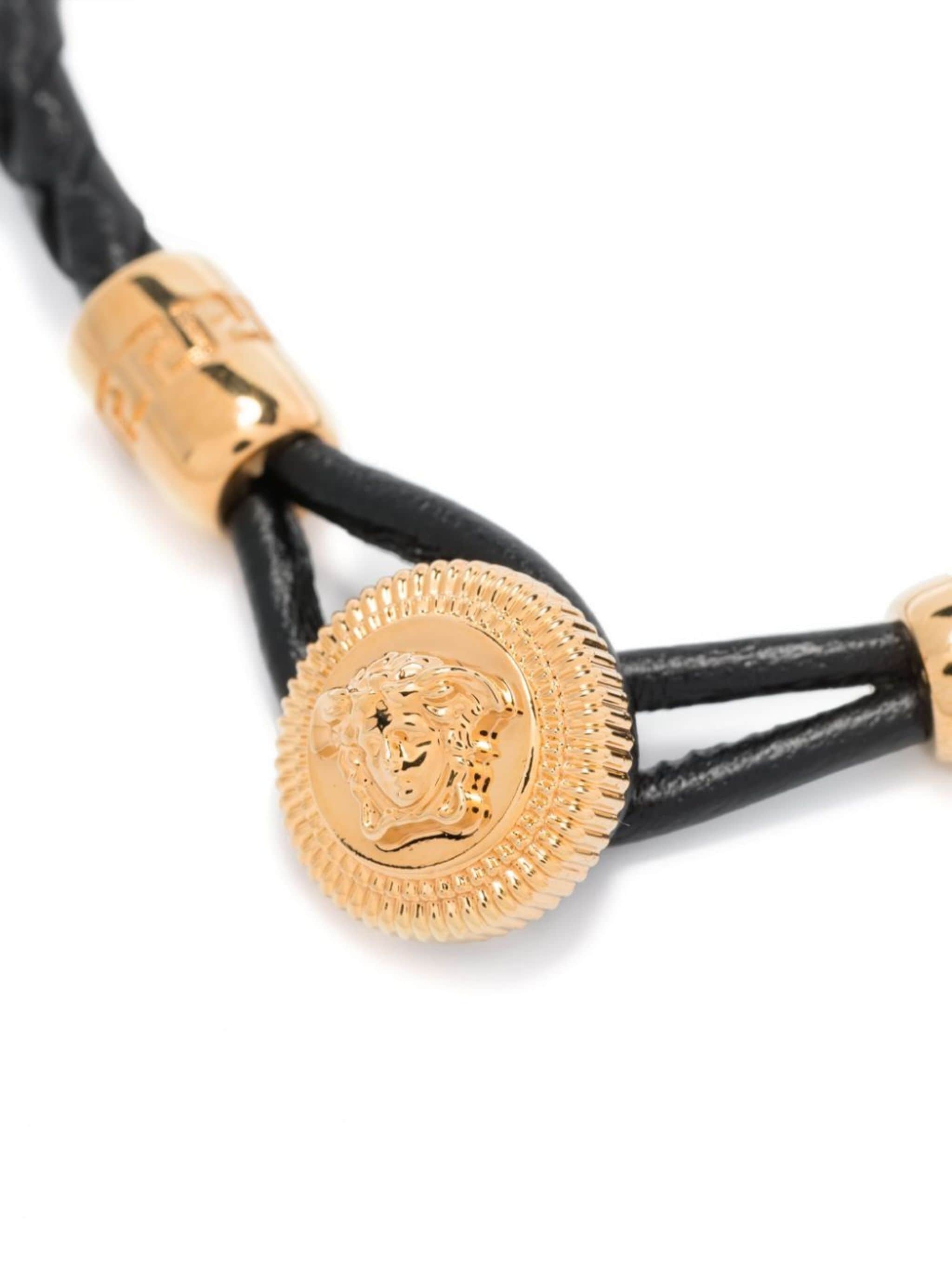 VERSACE｜FASHION PROPS (MEDUSA BIGGIE BRAIDED LEATHER BR VERSACE BLACK & GOLD MEDUSA BRAIDED LEATHER BRACELET. EUC