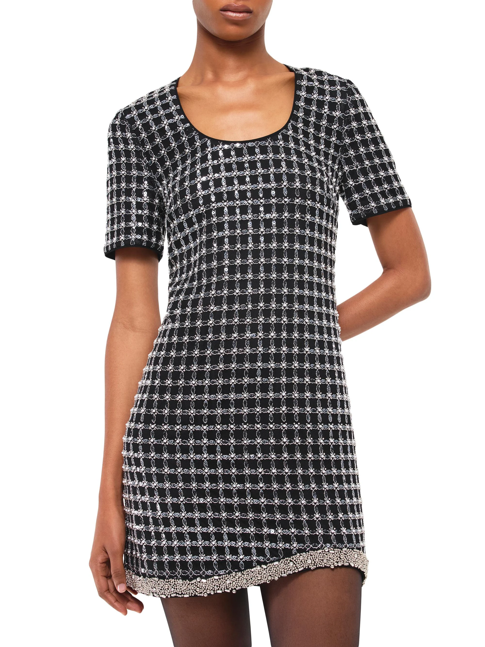 Women's Vivalie Embellished Grid Minidress - Black - 1