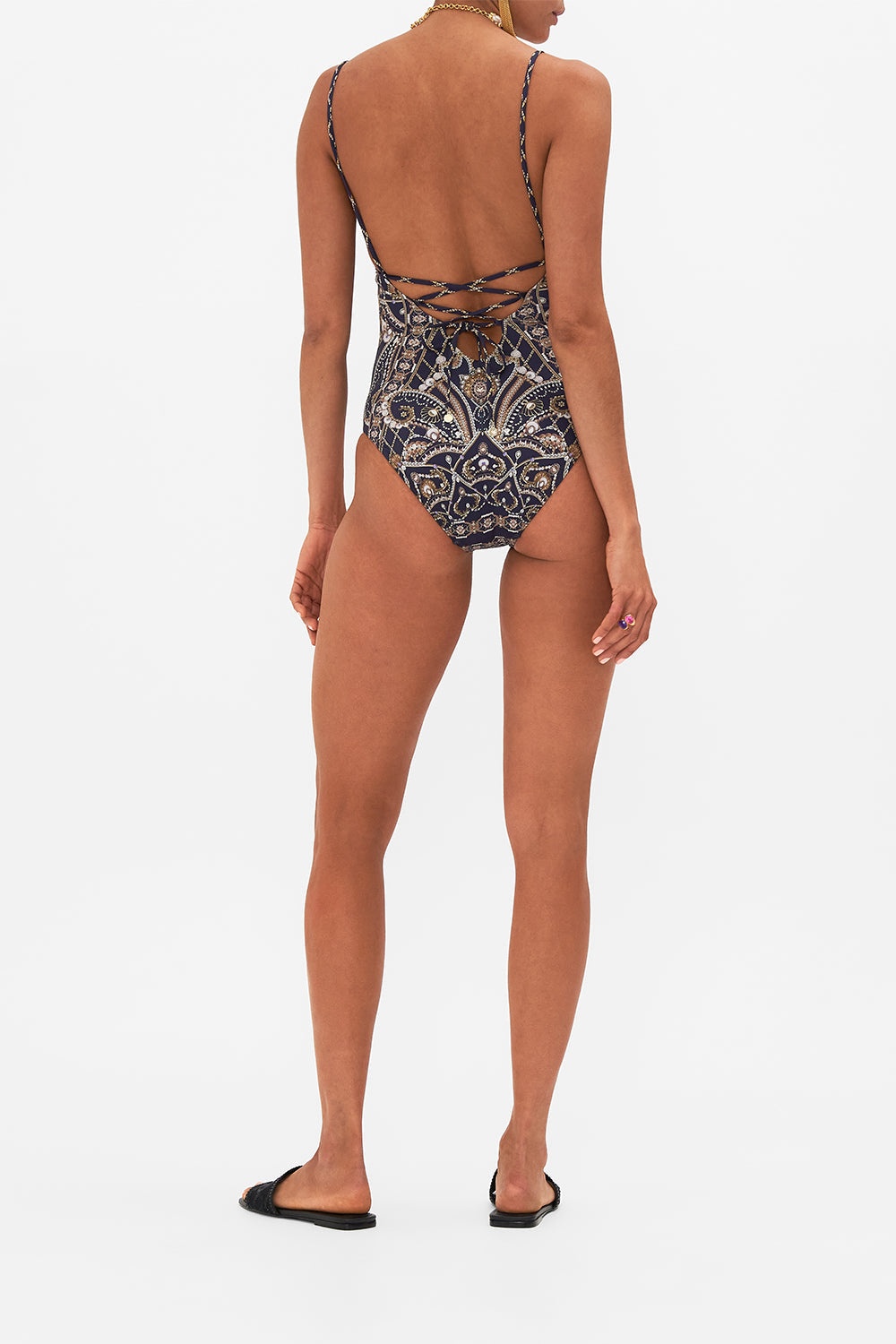 TIE BACK V-NECK ONE PIECE - 3