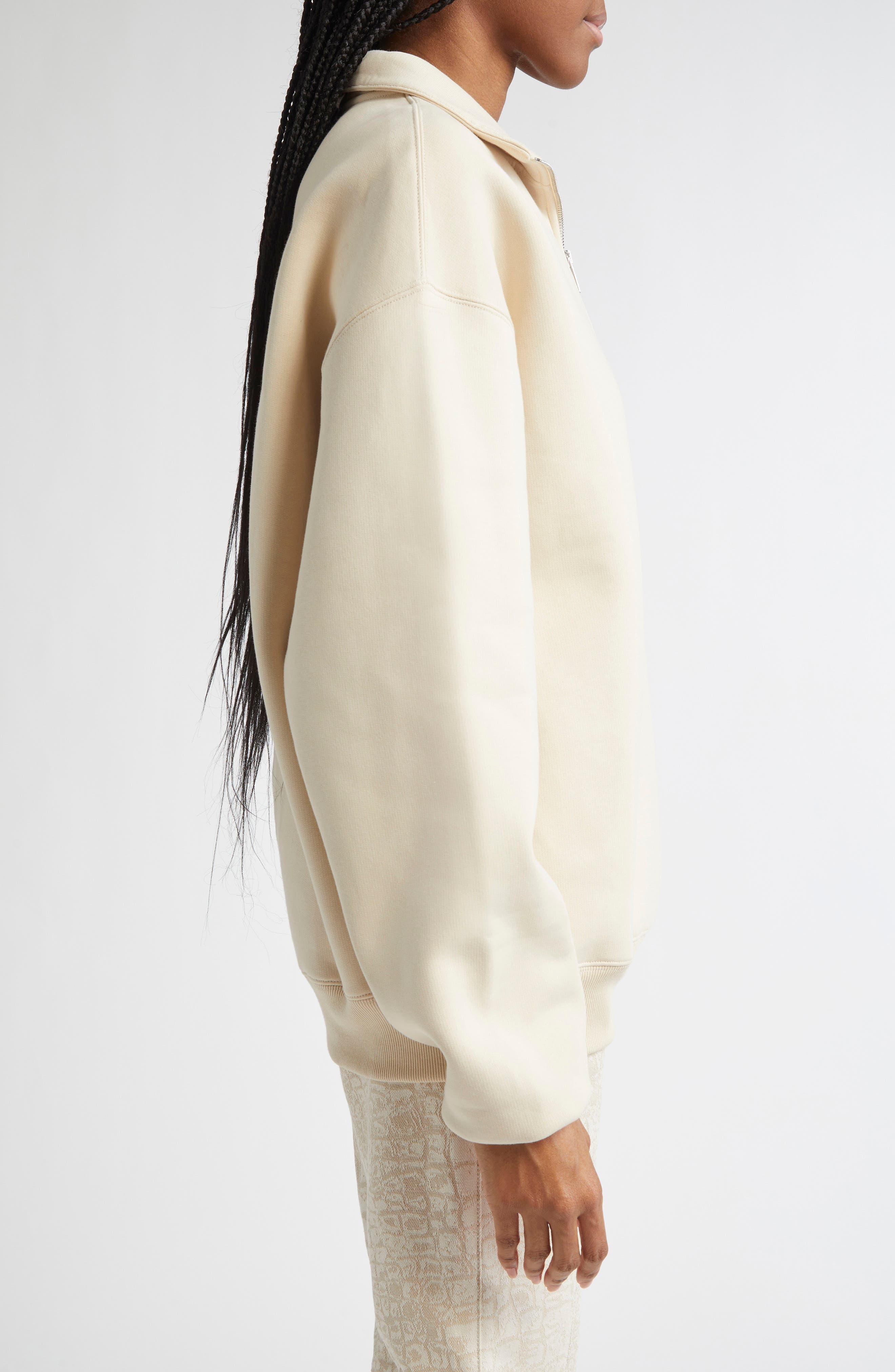 Jacquemus The Gros Grain Cotton Fleece Zip Sweatshirt in Beige at Nordstrom - 4