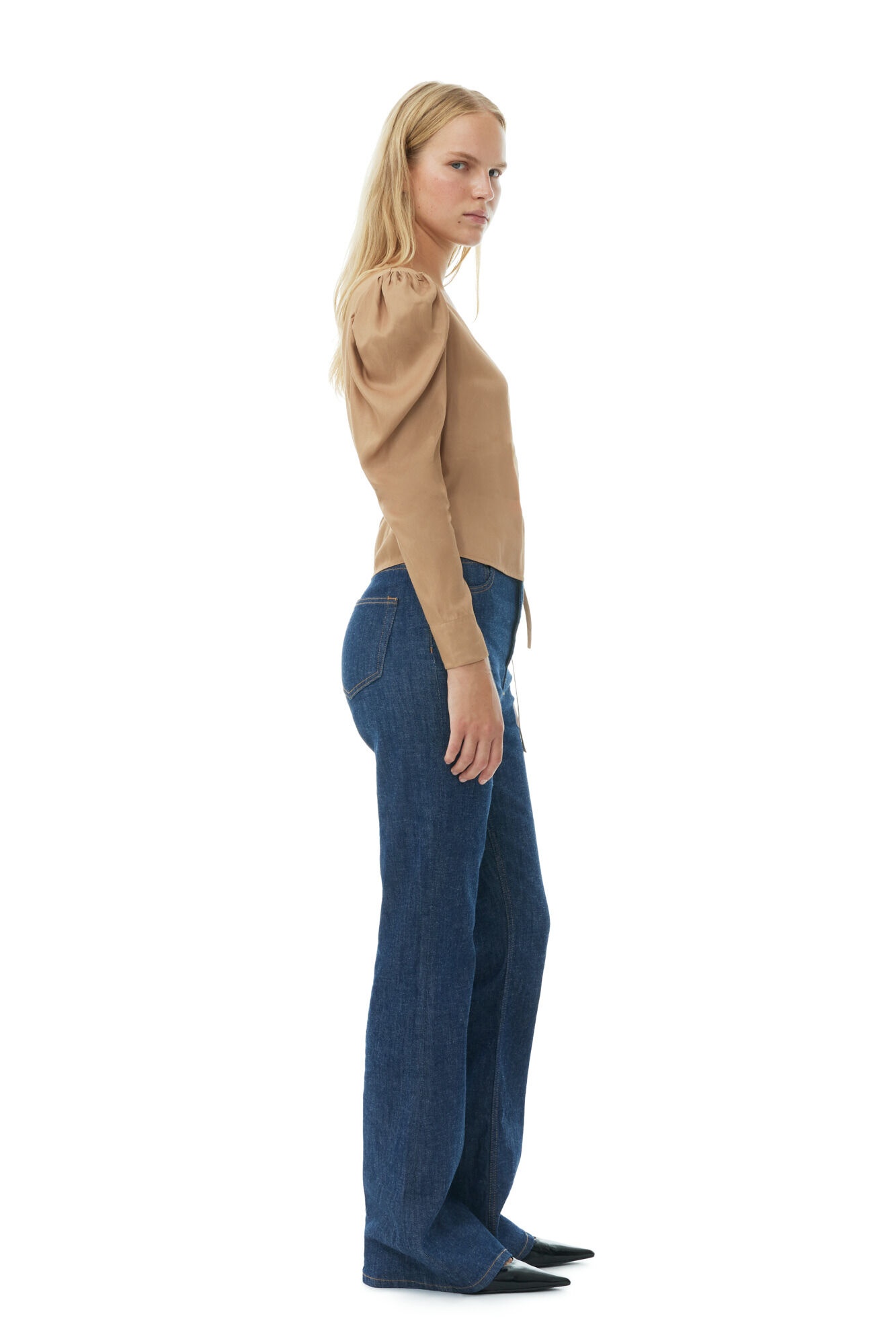 BROWN TWILL WRAP BLOUSE - 5