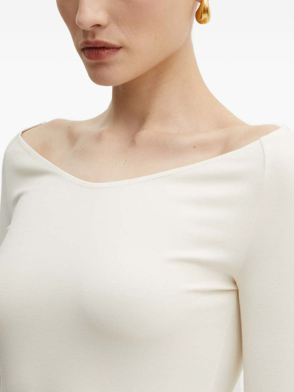 boat-neck button-cuff top - 5