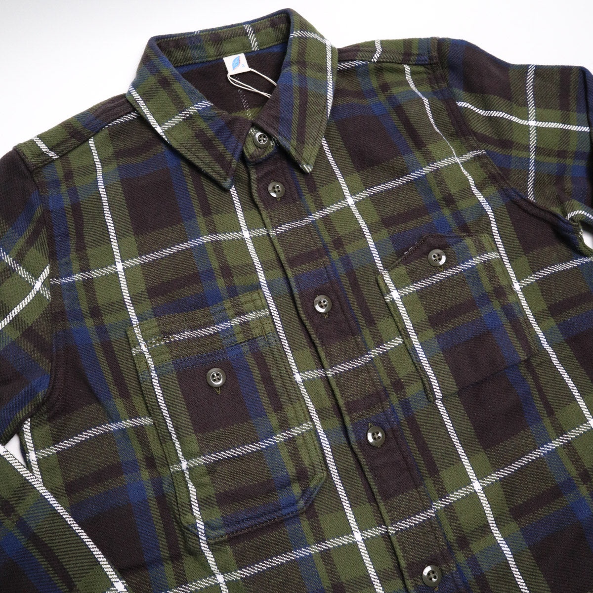 2222-OL Raised Surface Check Double Pocket Shirt Olive - 4