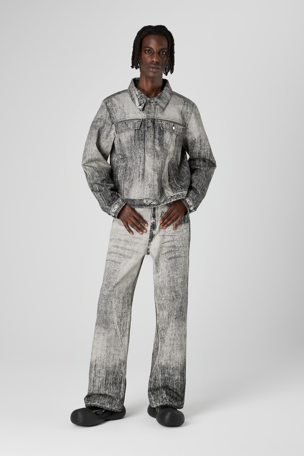 Faded Black Paint Print Denim Jacket - 6