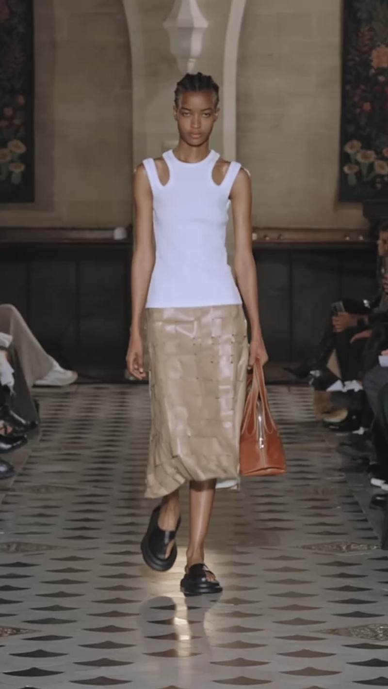 WEAVED ECO VEGAN LEATHER SKIRT BEIGE 8