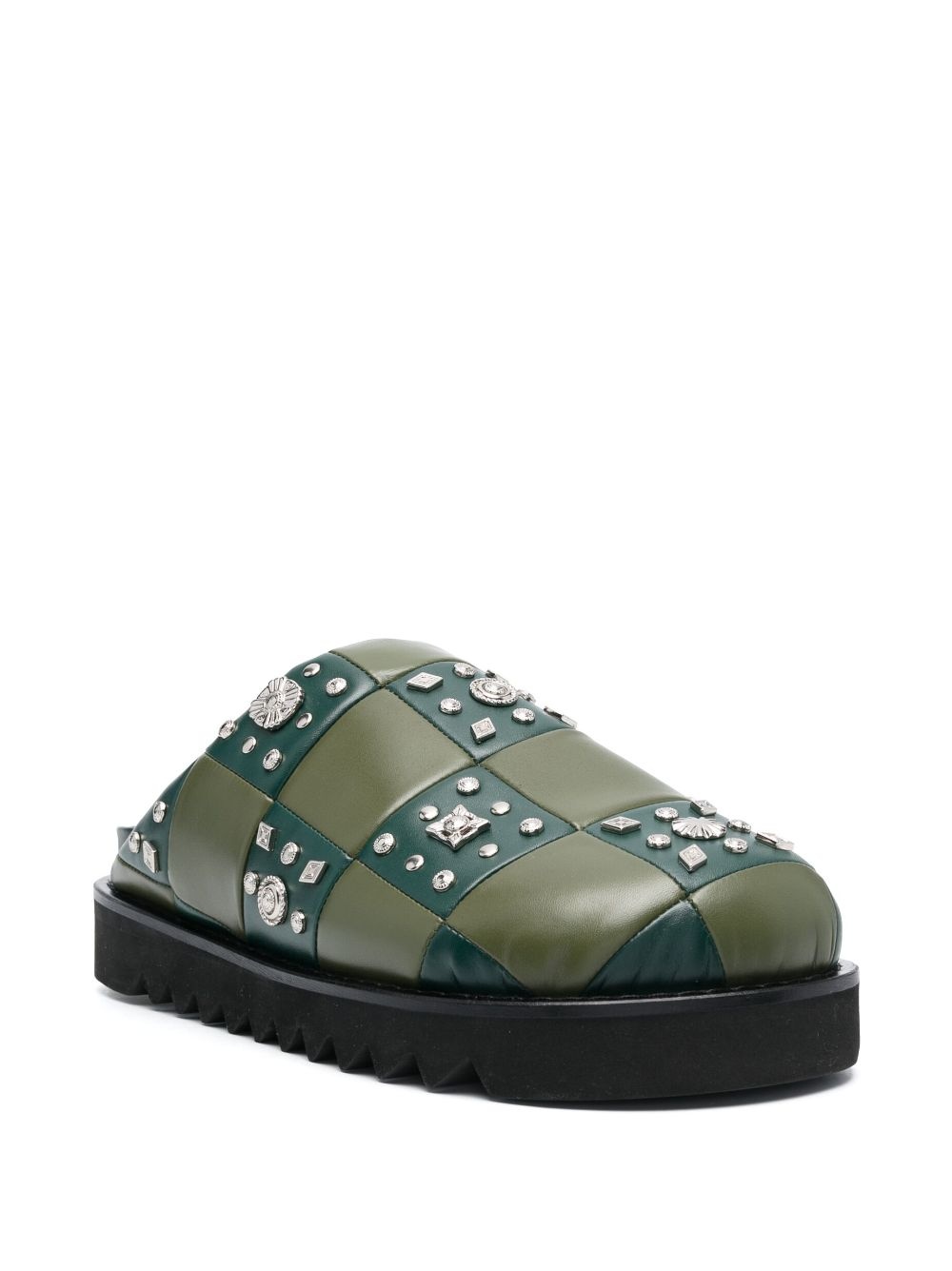 checkerboard-pattern leather slides - 2