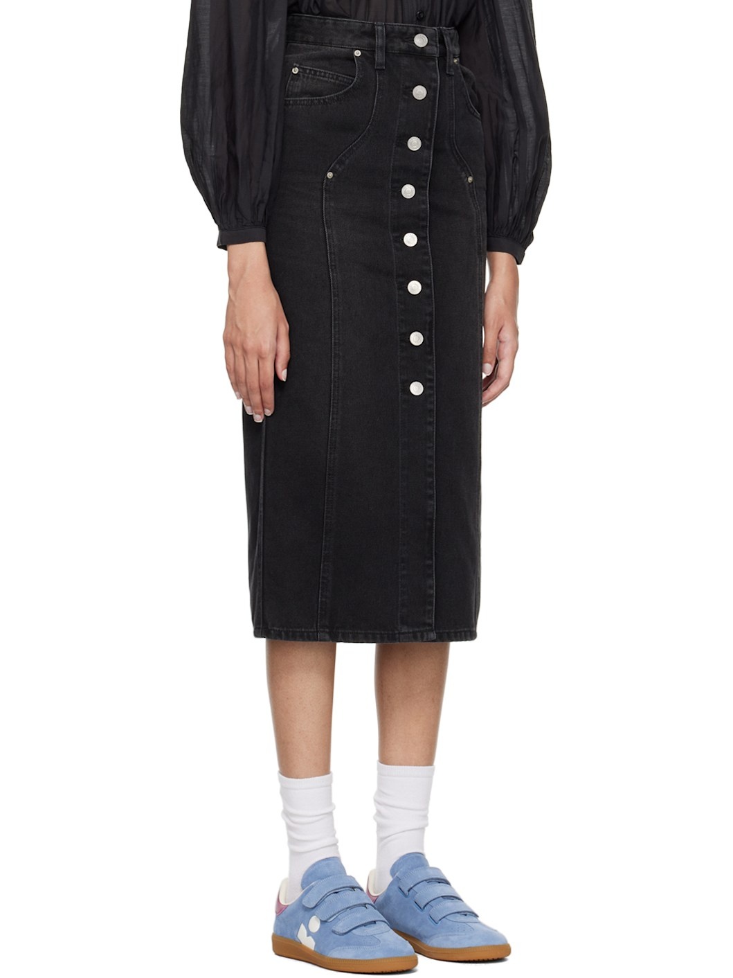 Black Vandy Denim Midi Skirt - 2