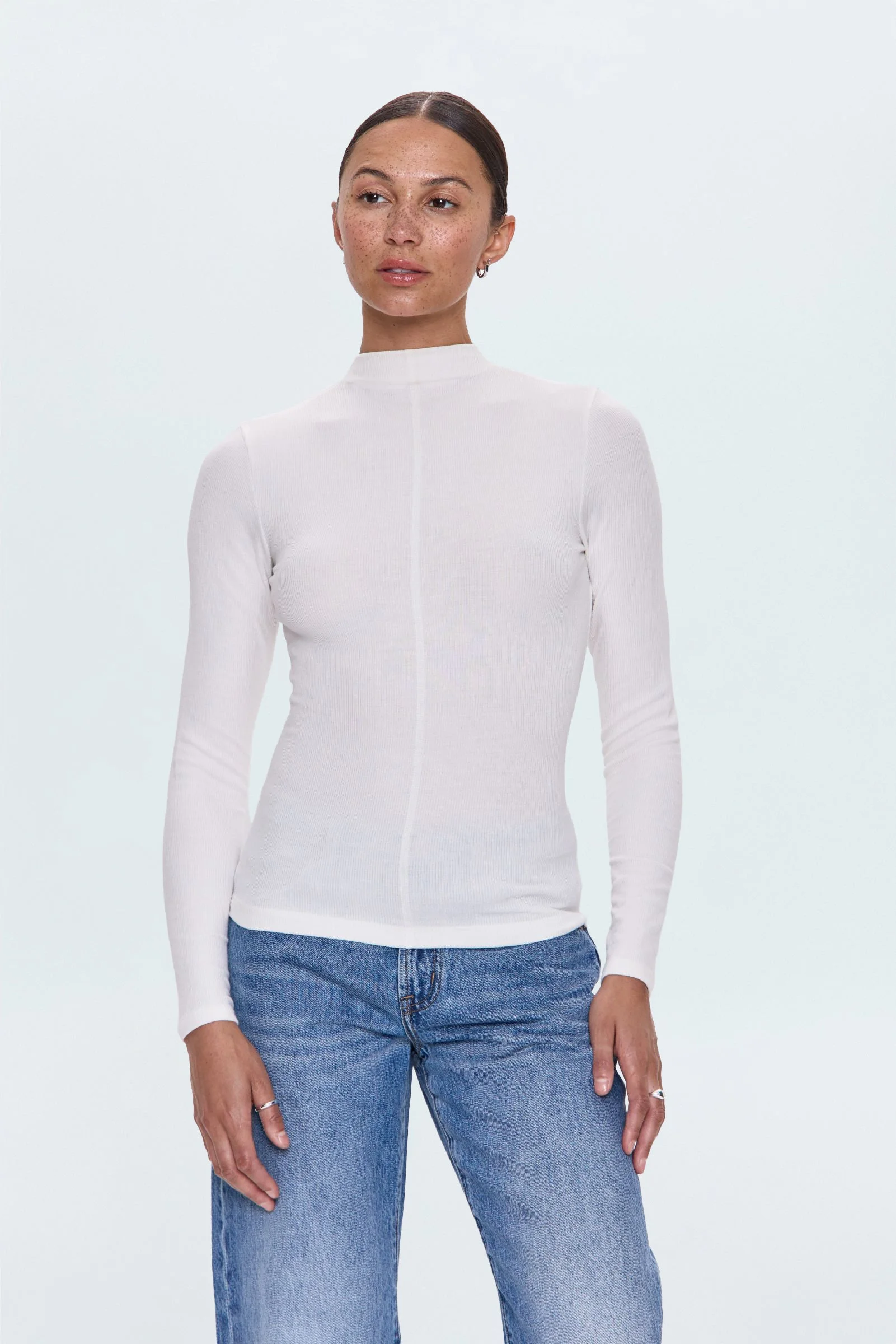 DARA LONG SLEEVE FUNNEL NECK TOP - ECRU - 1