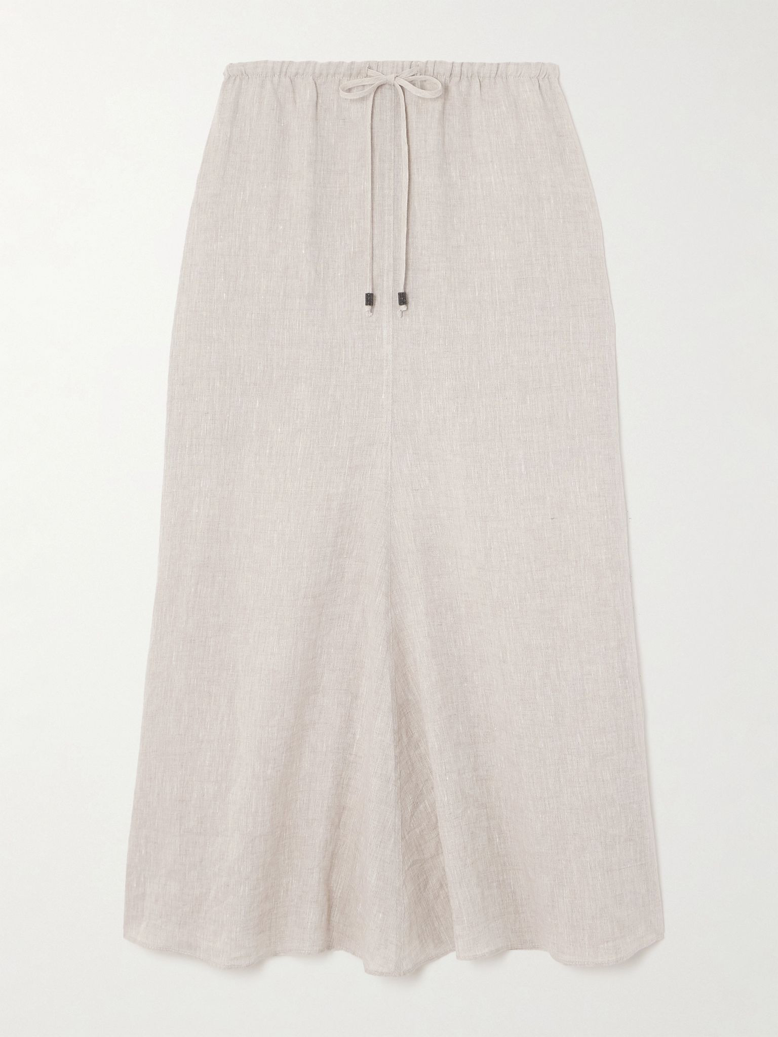 Bead-embellished linen midi skirt Beige - 1