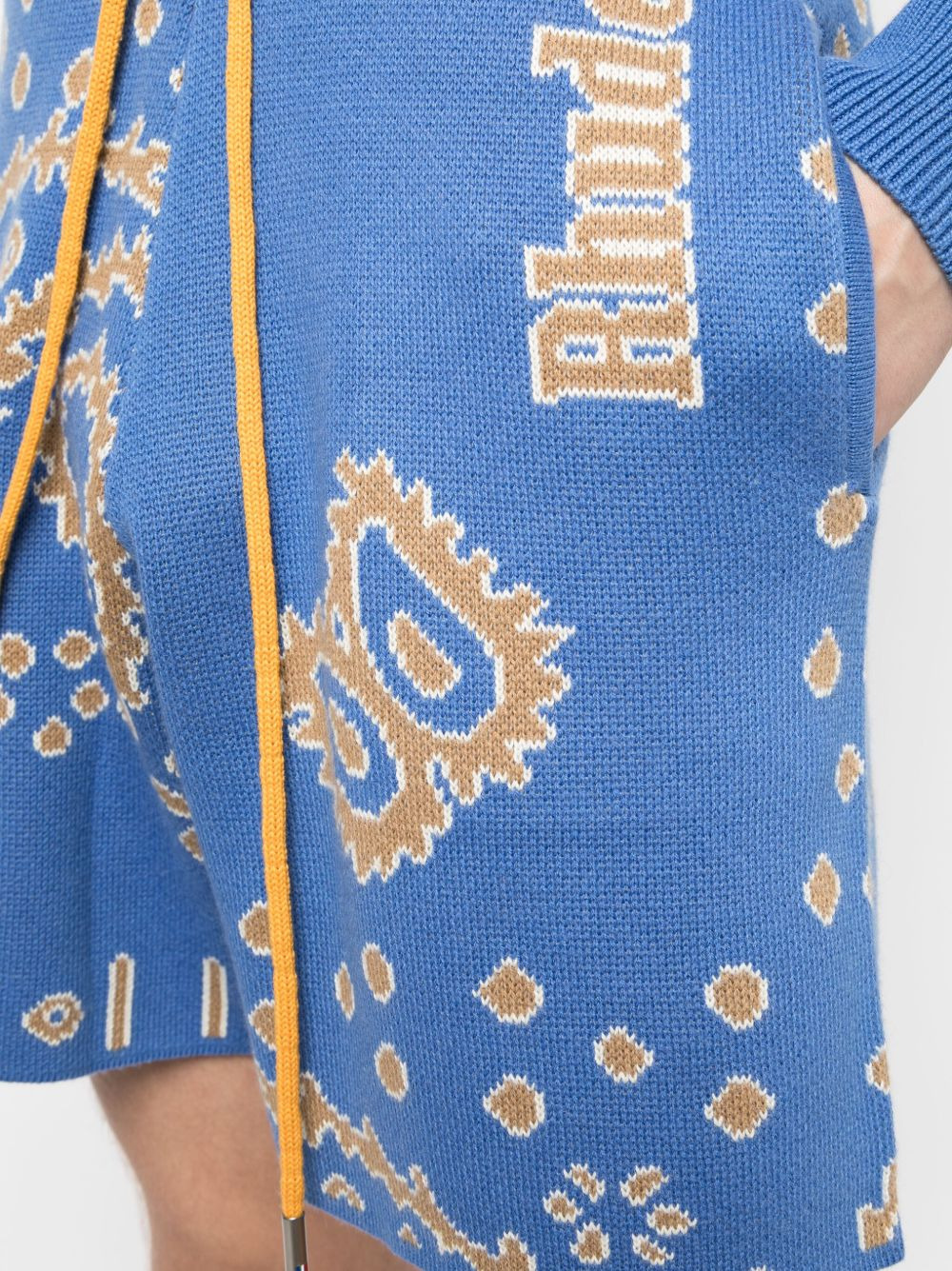 bandana-intarsia "Light Blue/Tan/Creme" knitted shorts - 5
