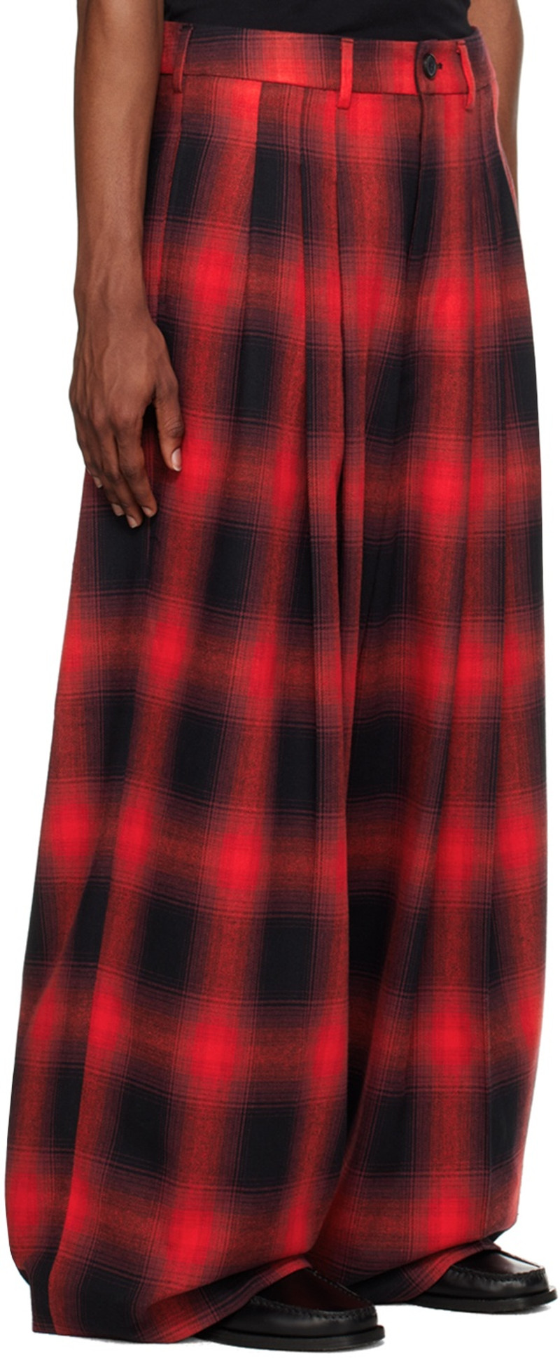 LU'U DAN Red & Black Check Trousers outlook
