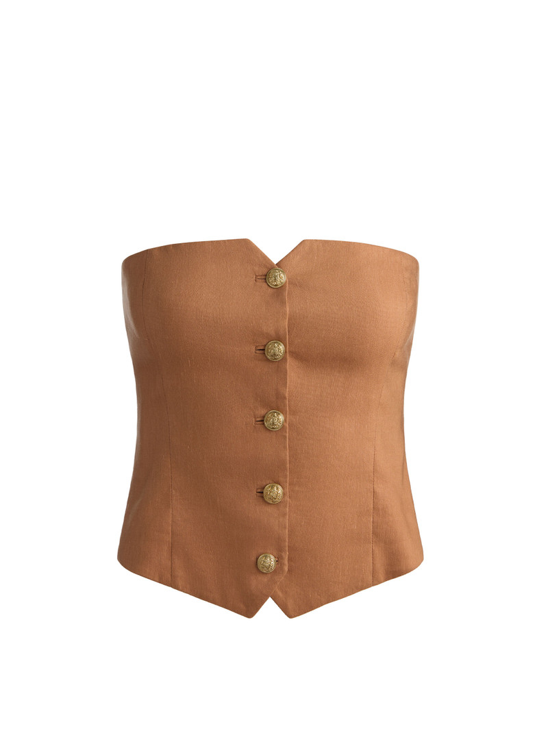 KELCEY STRAPLESS LINEN VEST - TAN 1