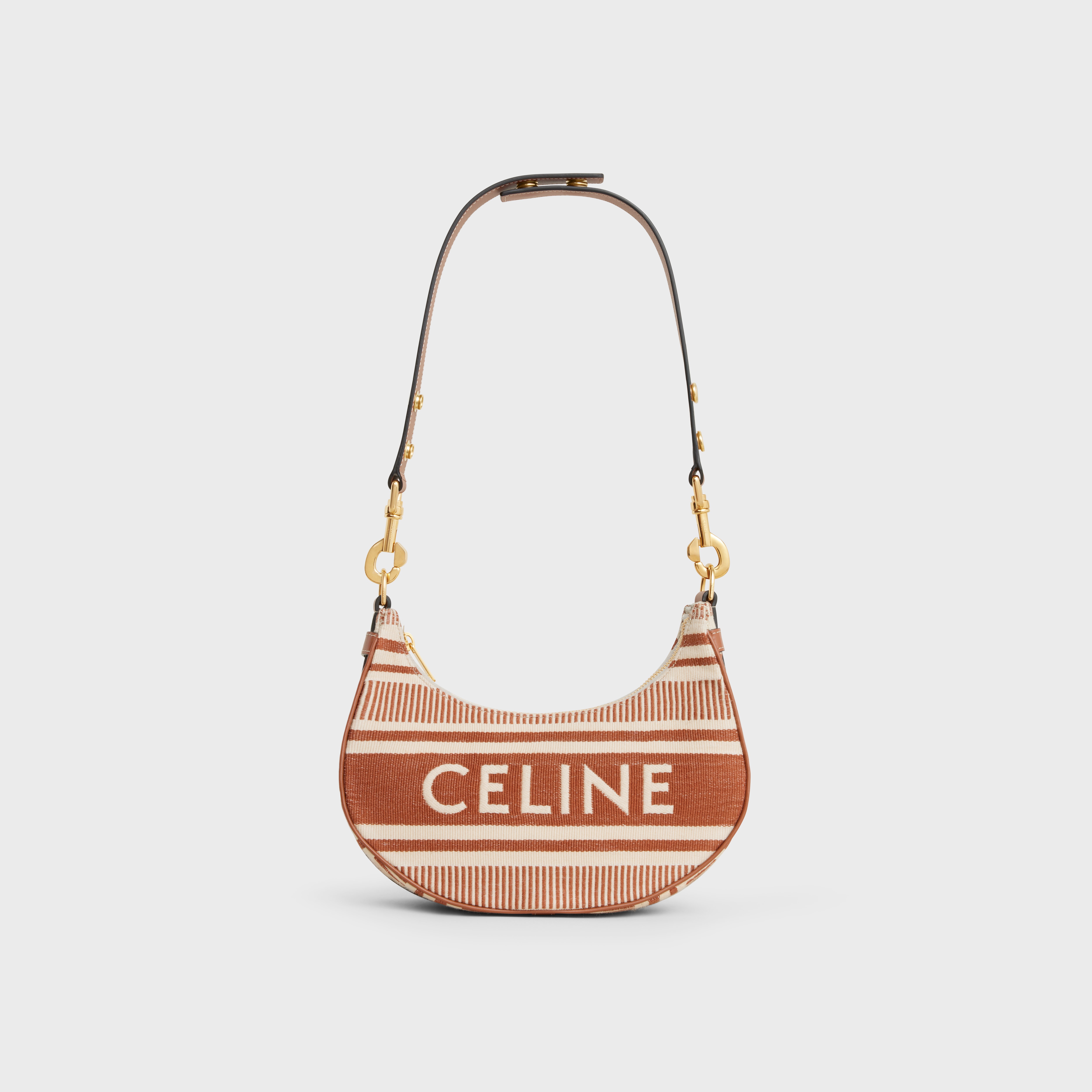 Medium Ava Strap Bag in STRIPED TEXTILE WITH CELINE - 6