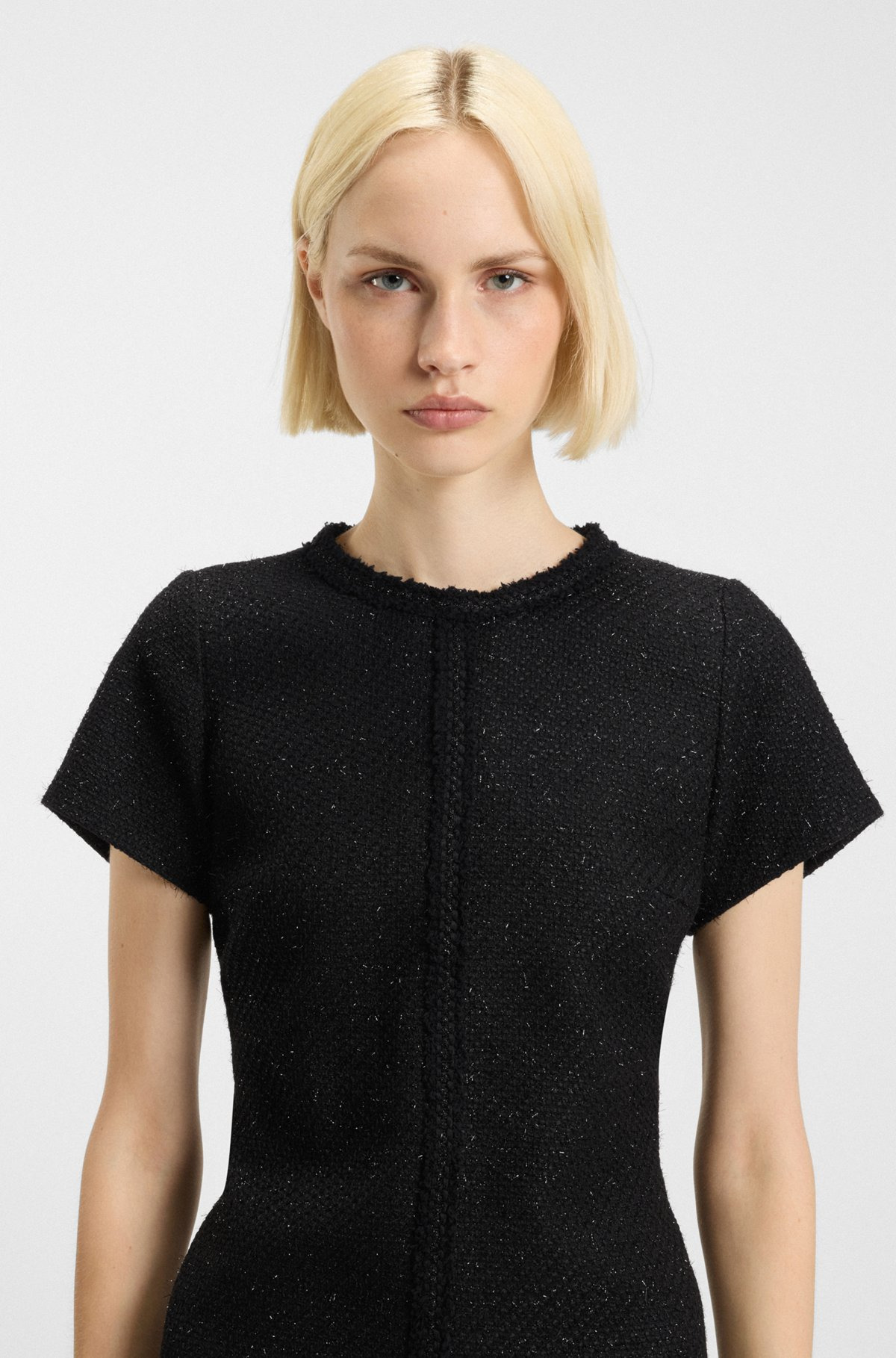 SPARKLING-BOUCLÉ DRESS WITH CHAIN-TAPE TRIMS - 5