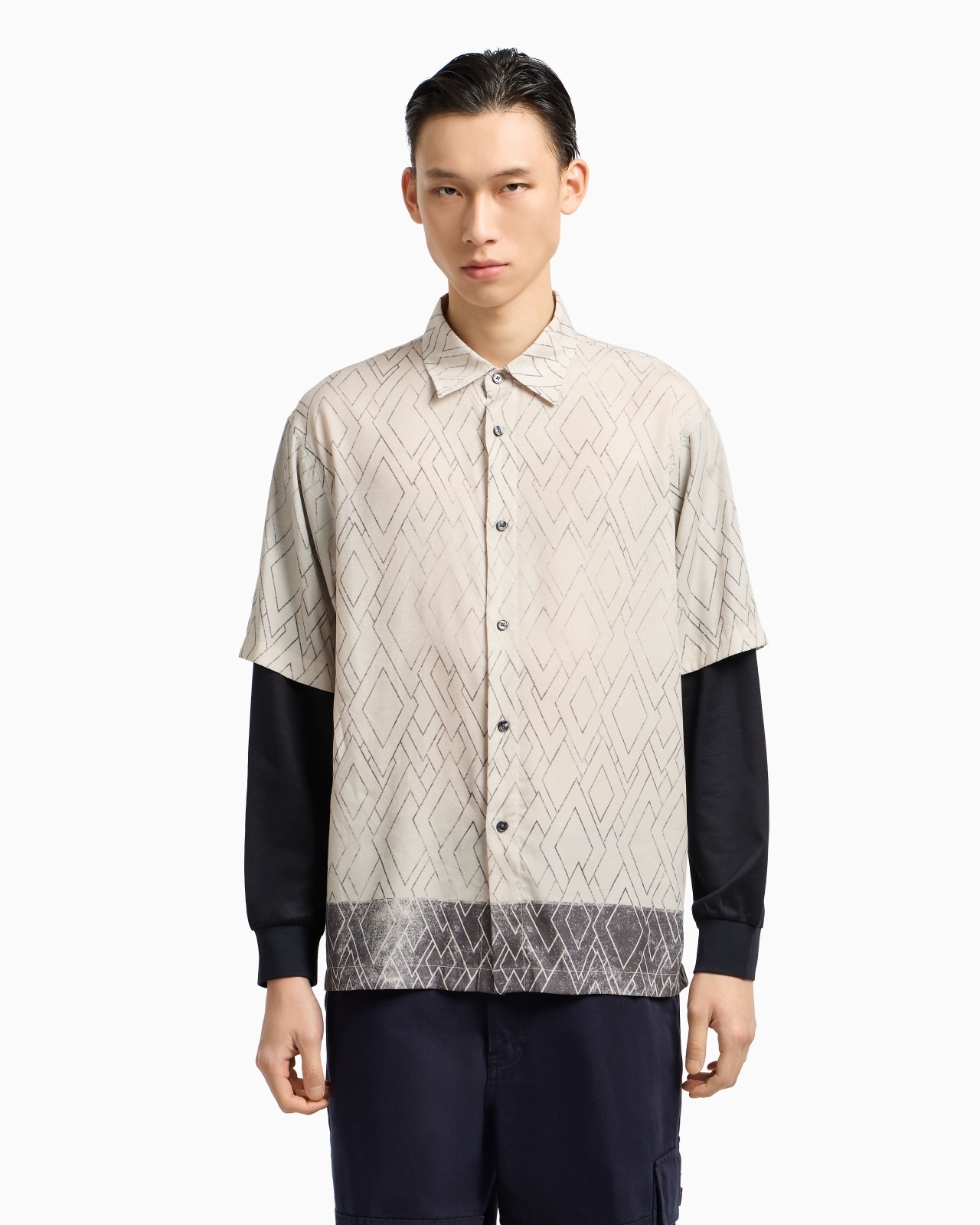 ASV COMFORT-FIT PRINTED LYOCELL-BLEND SHIRT WITH A TWO-PIECE EFFECT - 4