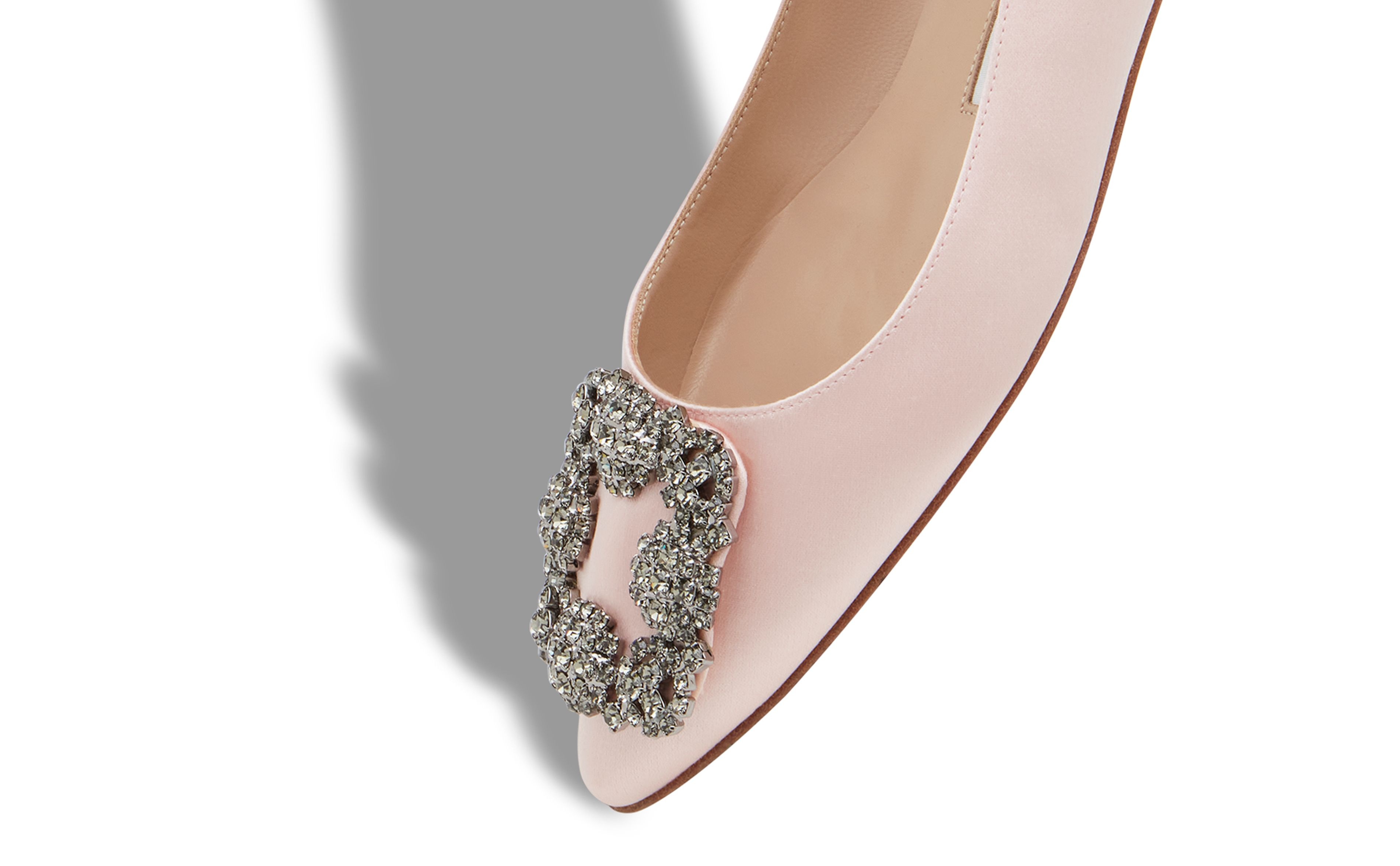 Light Pink Satin Jewel Buckle Flat Shoes - 4