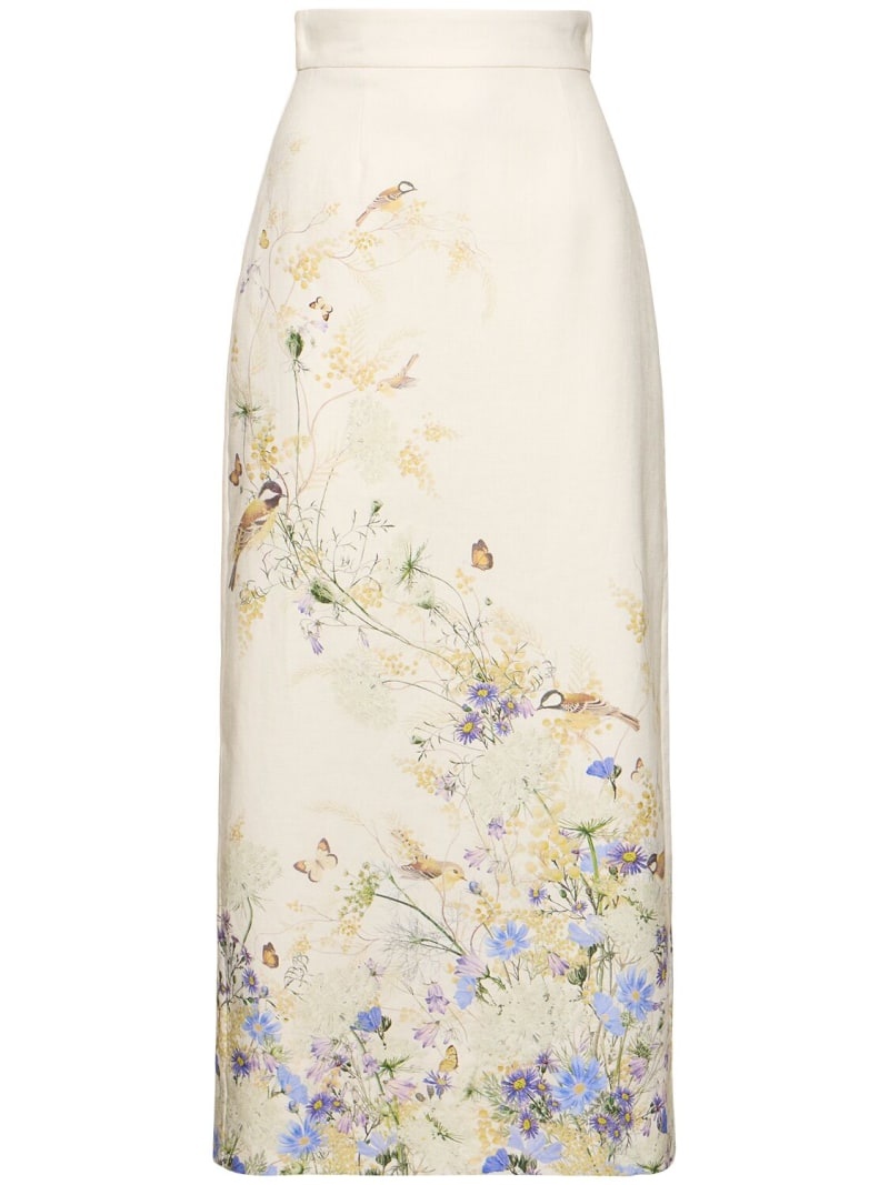 スカート ZIMMERMANN PRINTED LINEN PENCIL SKIRT Zimmermann Harmony printed midi linen pencil skirt