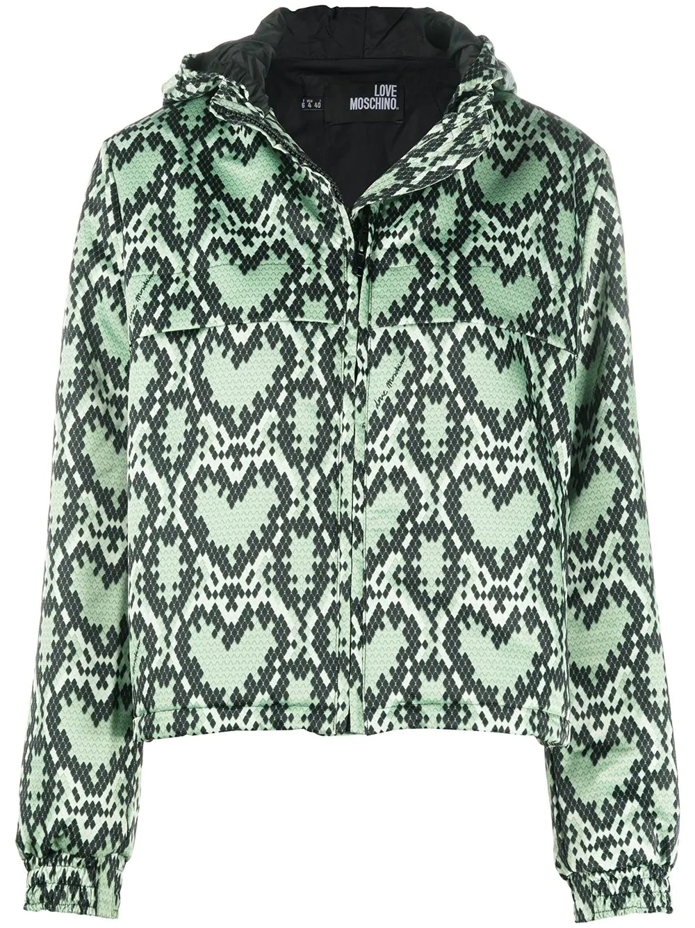 hooded all-over heart print jacket - 1