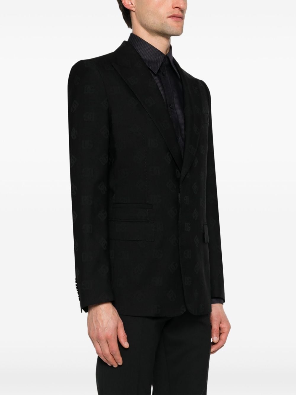 monogram-jacquard wool blazer - 3