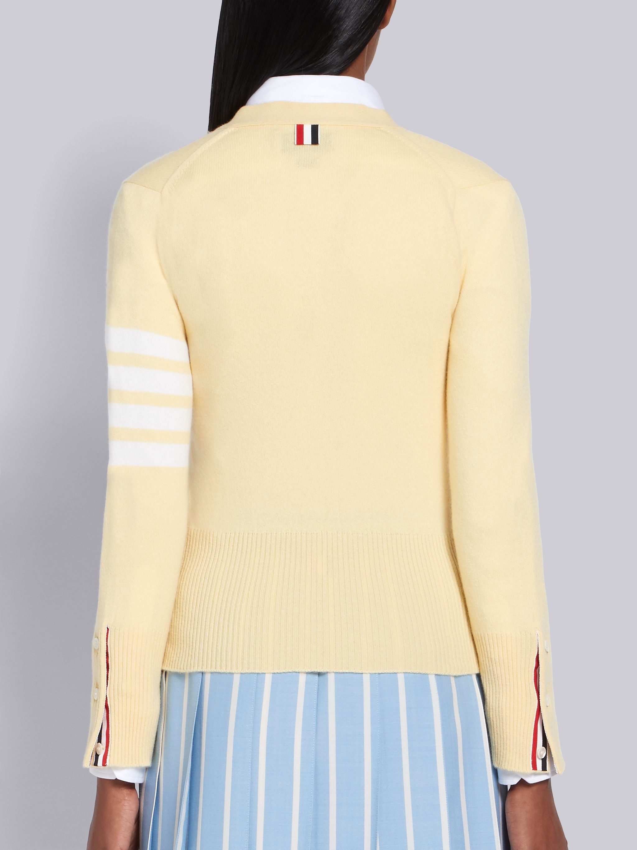 Yellow Cashmere V-Neck 4-Bar Cardigan - 3