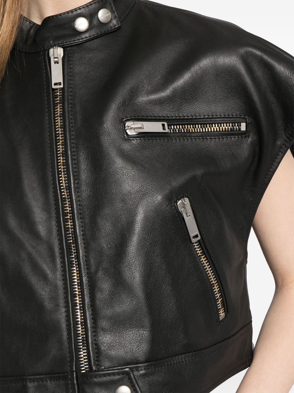 short-sleeve cropped biker jacket - 5
