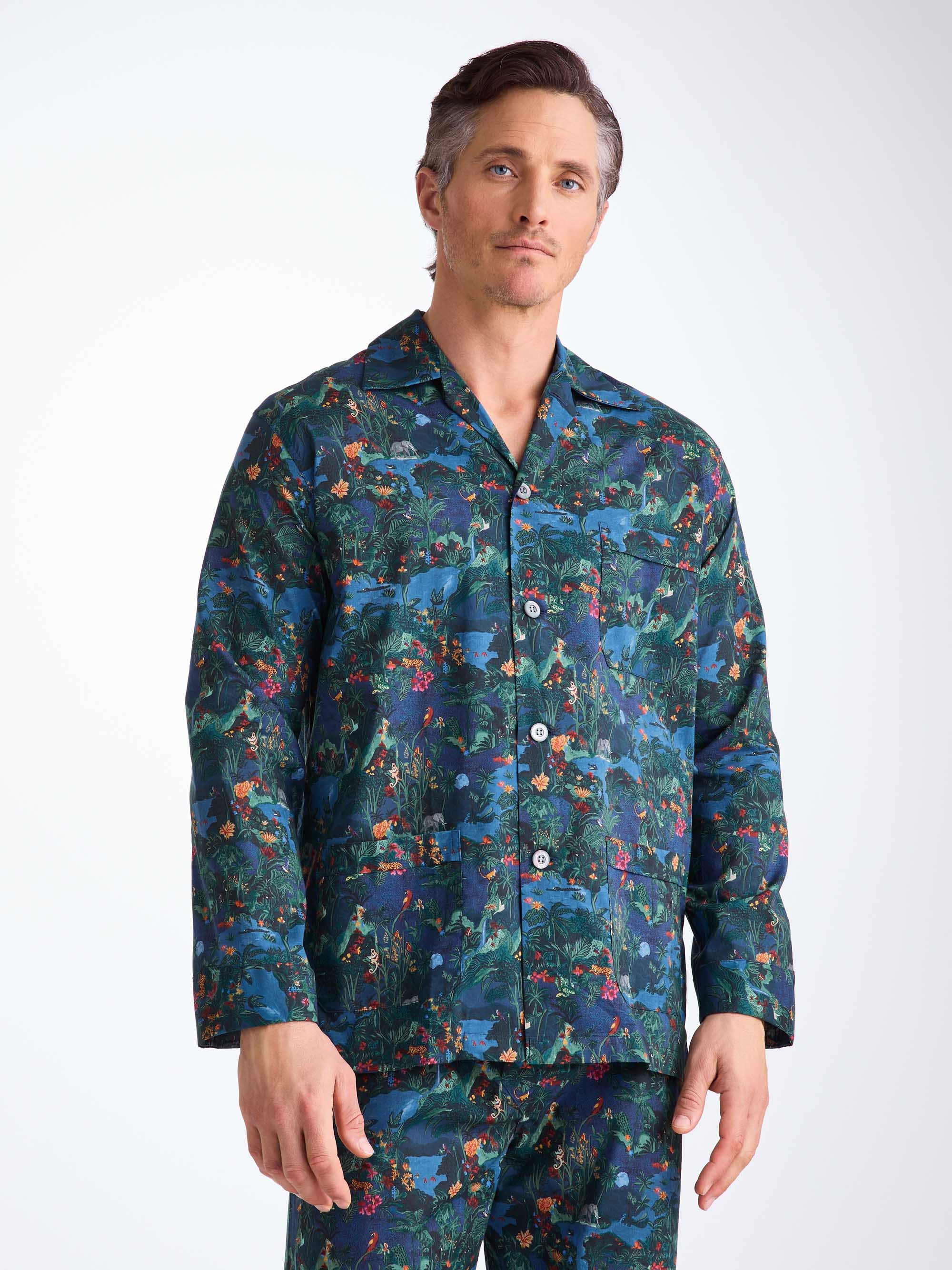 Men's Classic Fit Pajamas Cotton Batiste Multi Midnight Jungle Print - 6