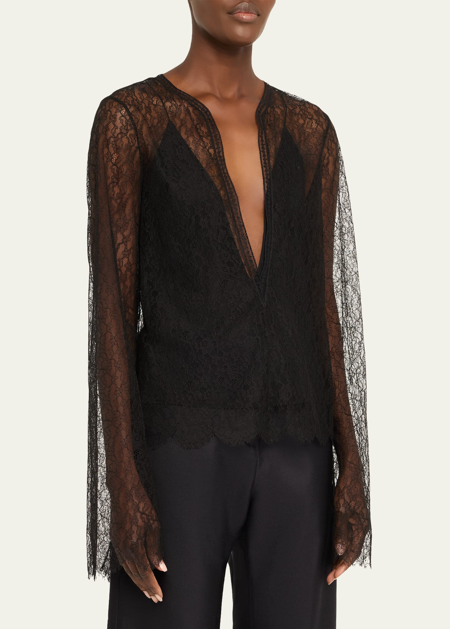 Eloise Plunging Lace Long-Sleeve Top - 4
