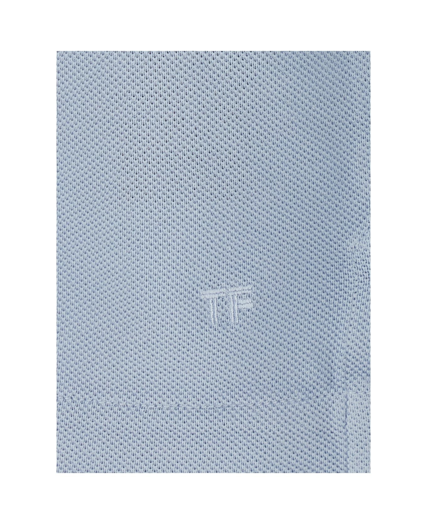 Light-blue Short-sleeves Polo In Cotton Piquet Jersey Man - 3