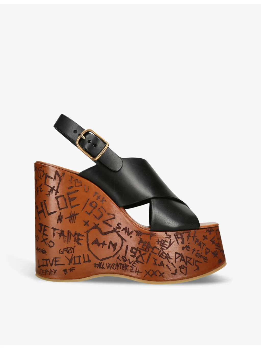 Maxine engraved-sole cowhide wedge sandals - 1