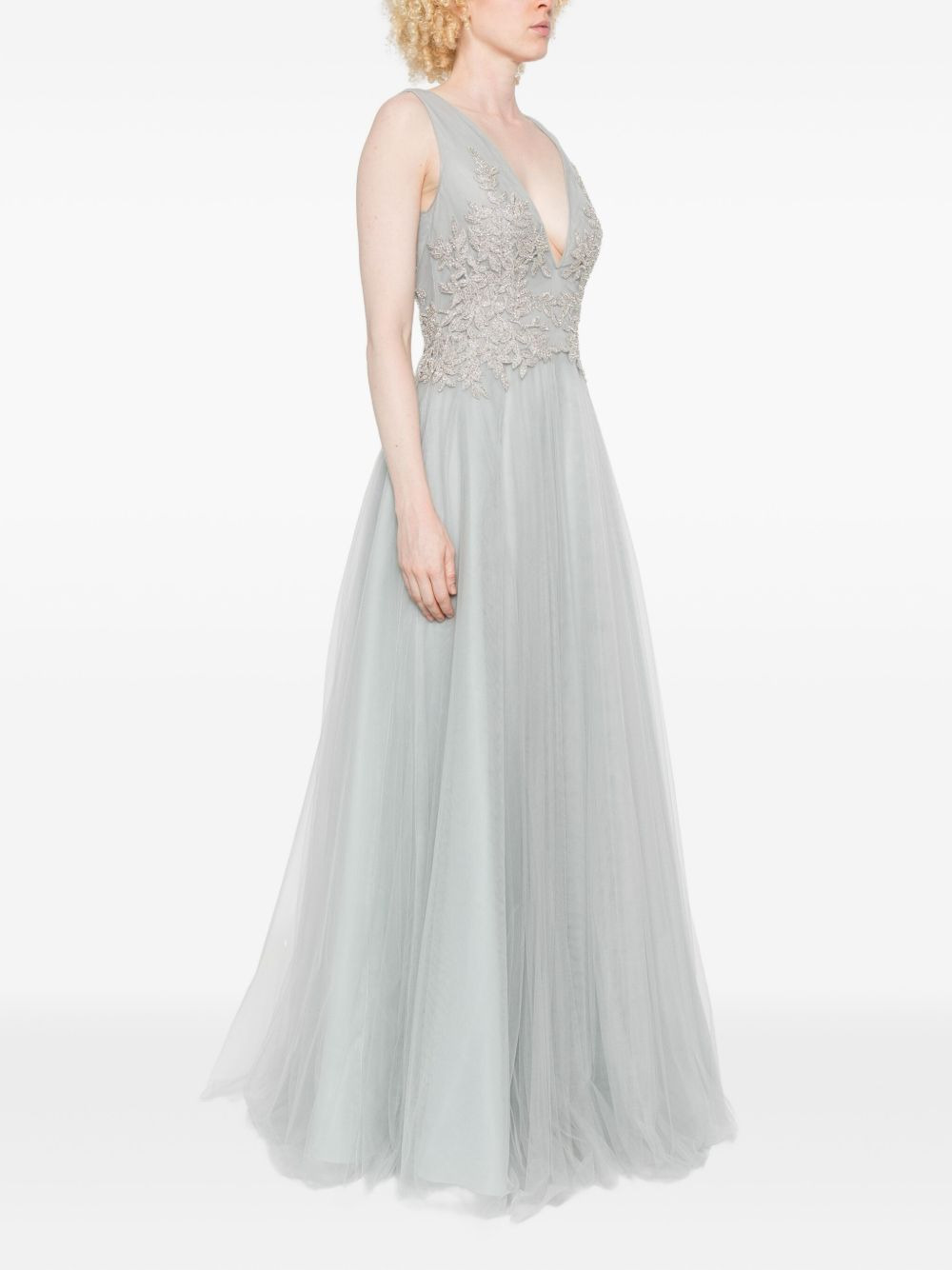 embellished V-neck tulle maxi dress - 3