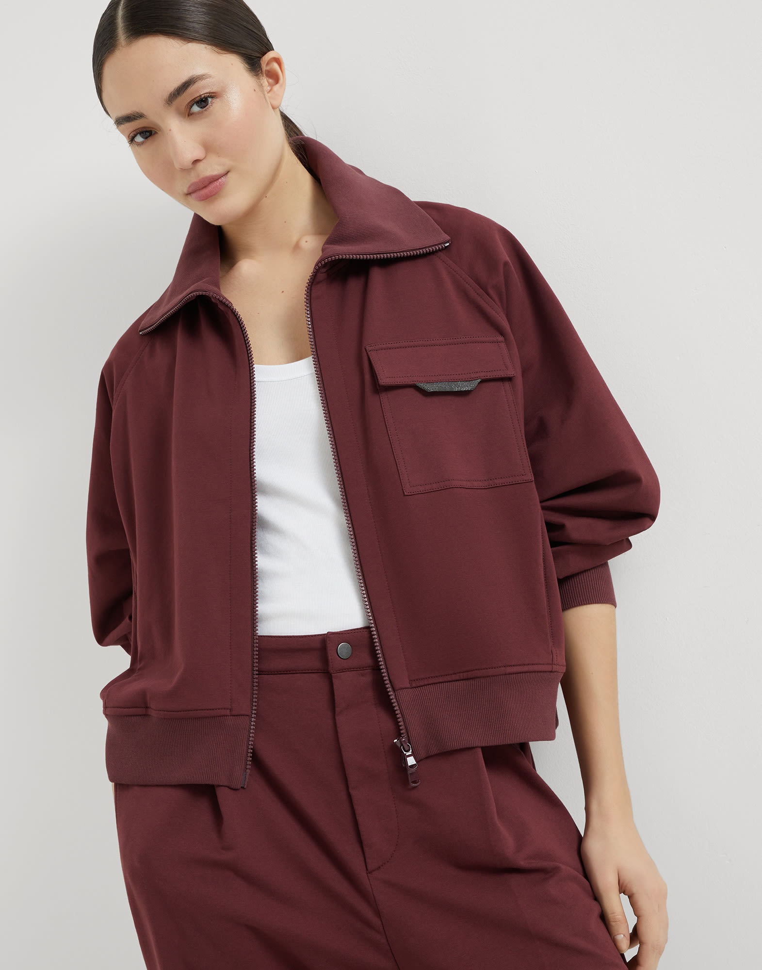 Stretch cotton lightweight French terry sweatshirt with zip and shiny flap detail - 4