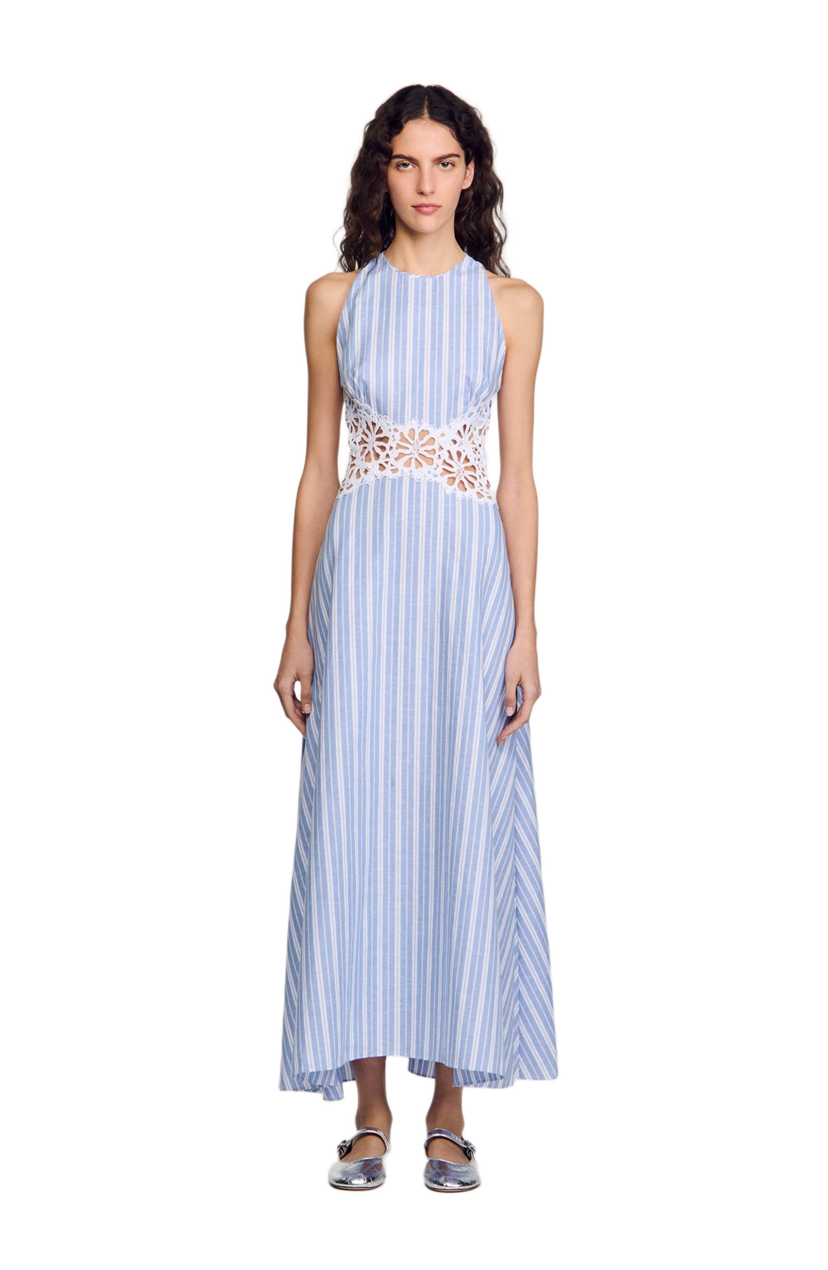 SANDRO Striped maxi dress with lace in Blu /White at Nordstrom - 1