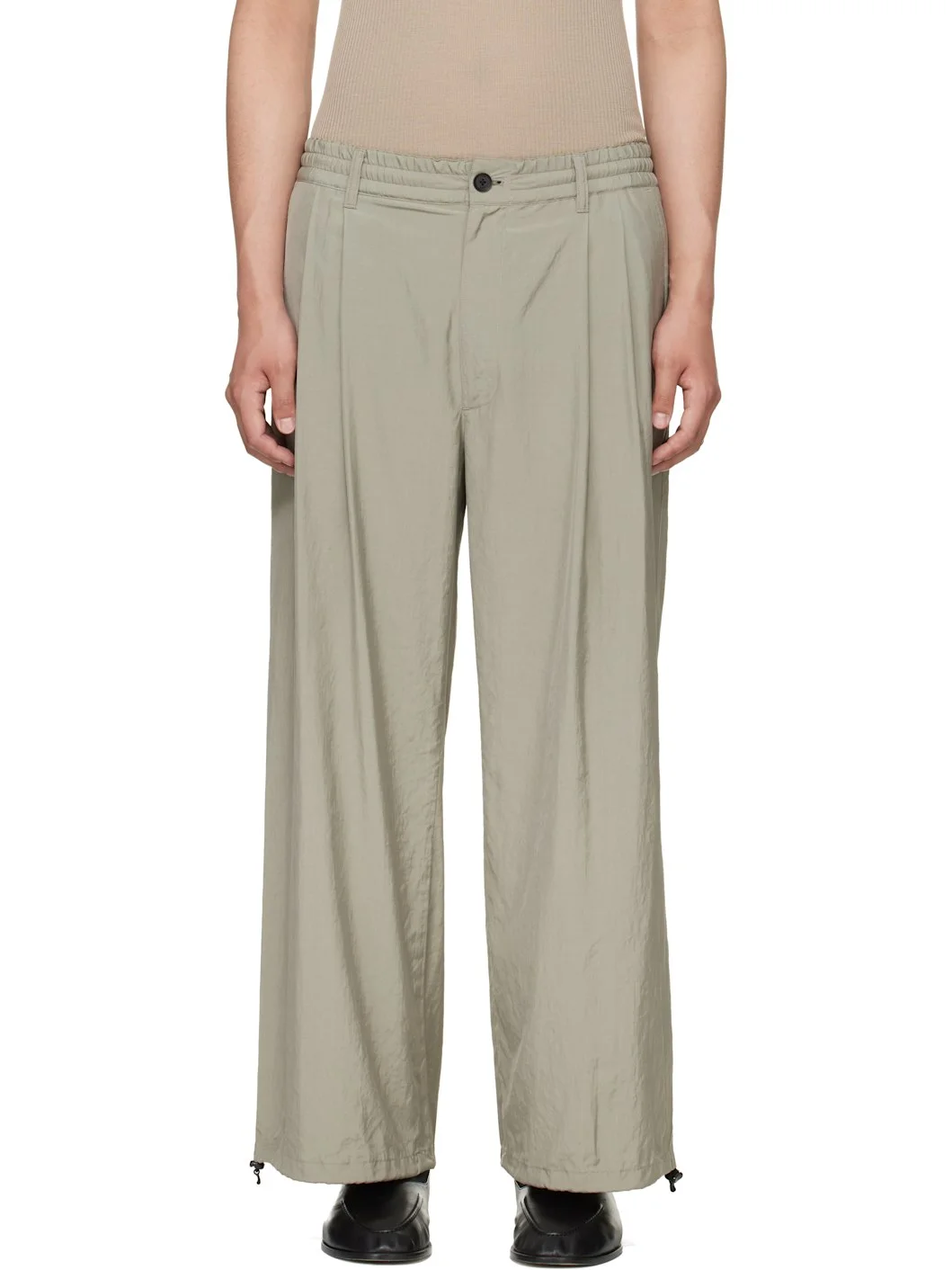 Taupe Silk Nylon 2Pleated Easy Trousers - 1