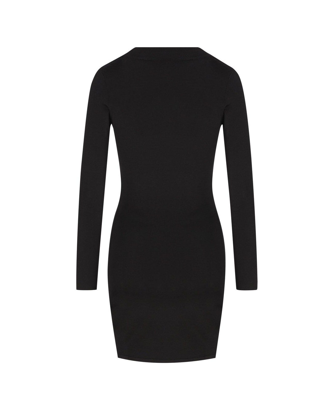 Plunging Round Neck Long-sleeved Dress - 2