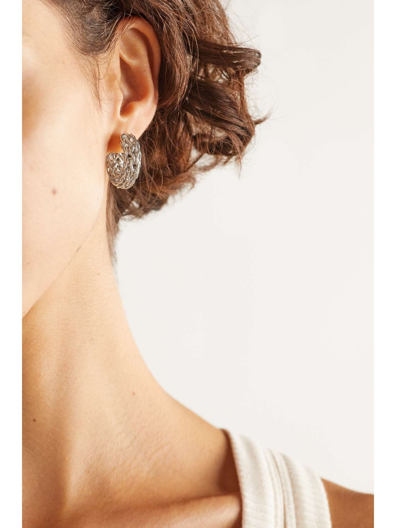 Crochet silver hoop earrings - 2