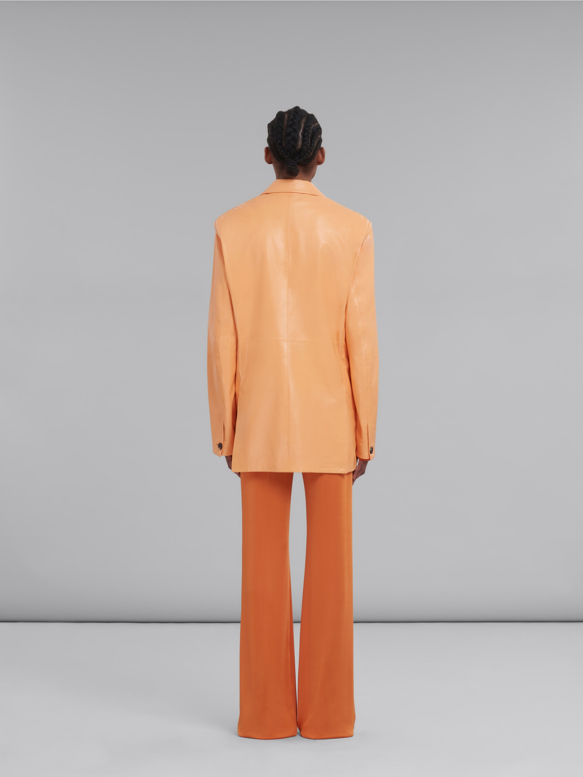 ORANGE SINGLE-BREASTED LEATHER BLAZER - 3