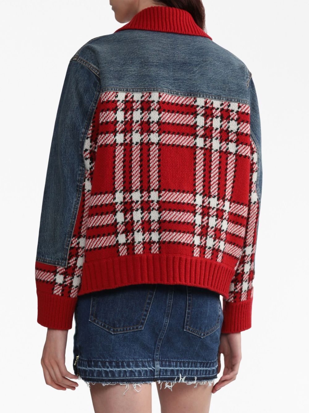 plaid-check panelled jacket - 6