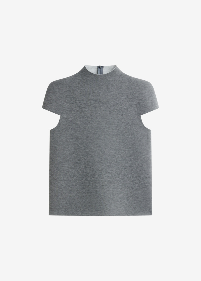 Anya Neoprene Sculpted Sleeve Top - Grey Melange 7