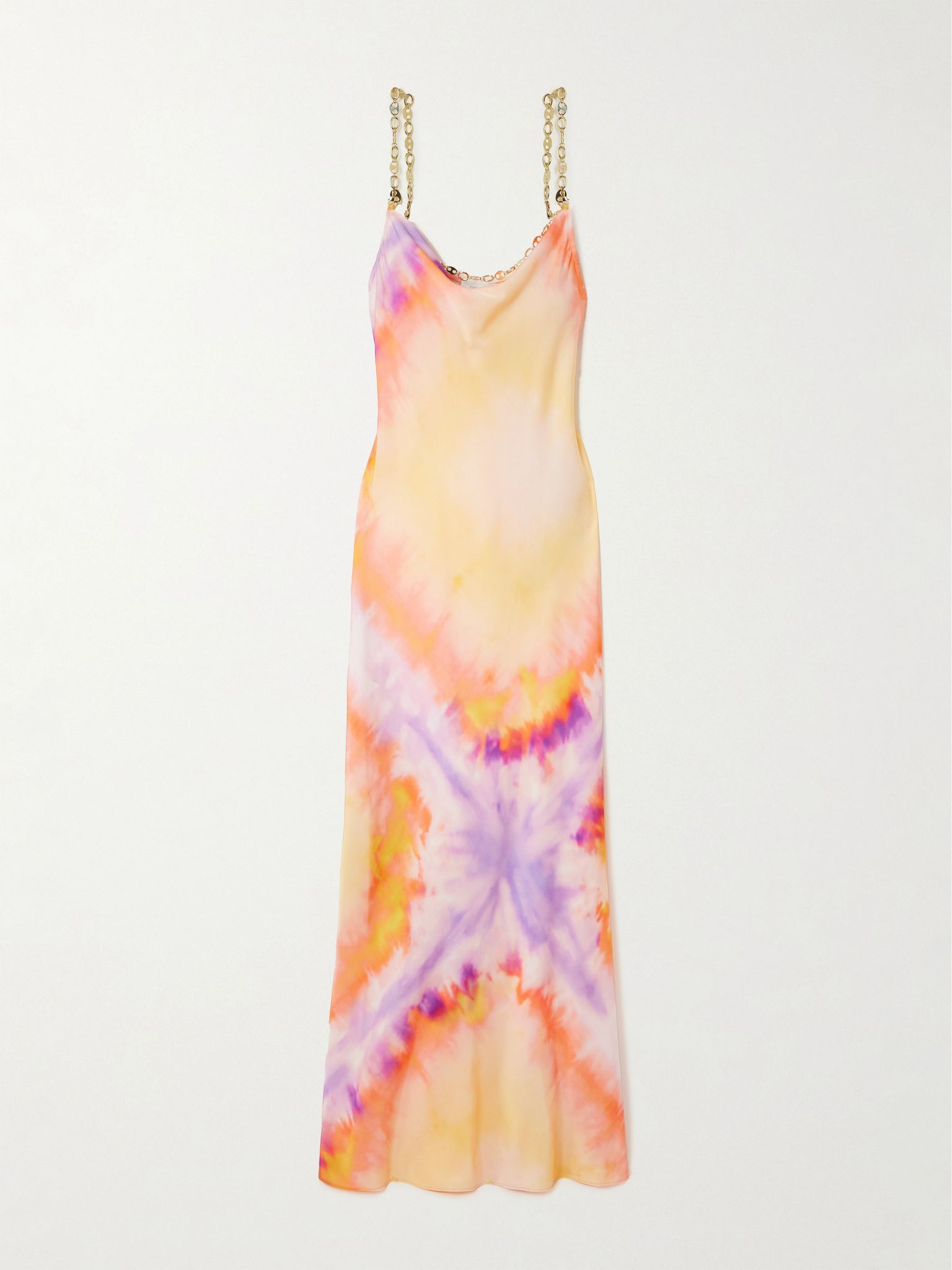 Chainmail-embellished tie-dyed satin maxi dress Orange - 1