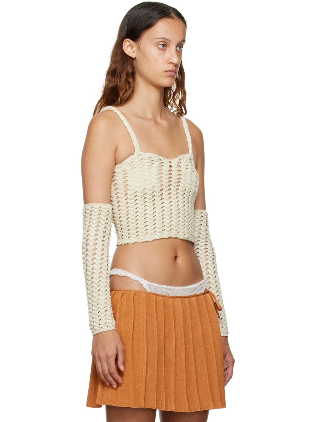 Beige Cutout Tank Top - 2