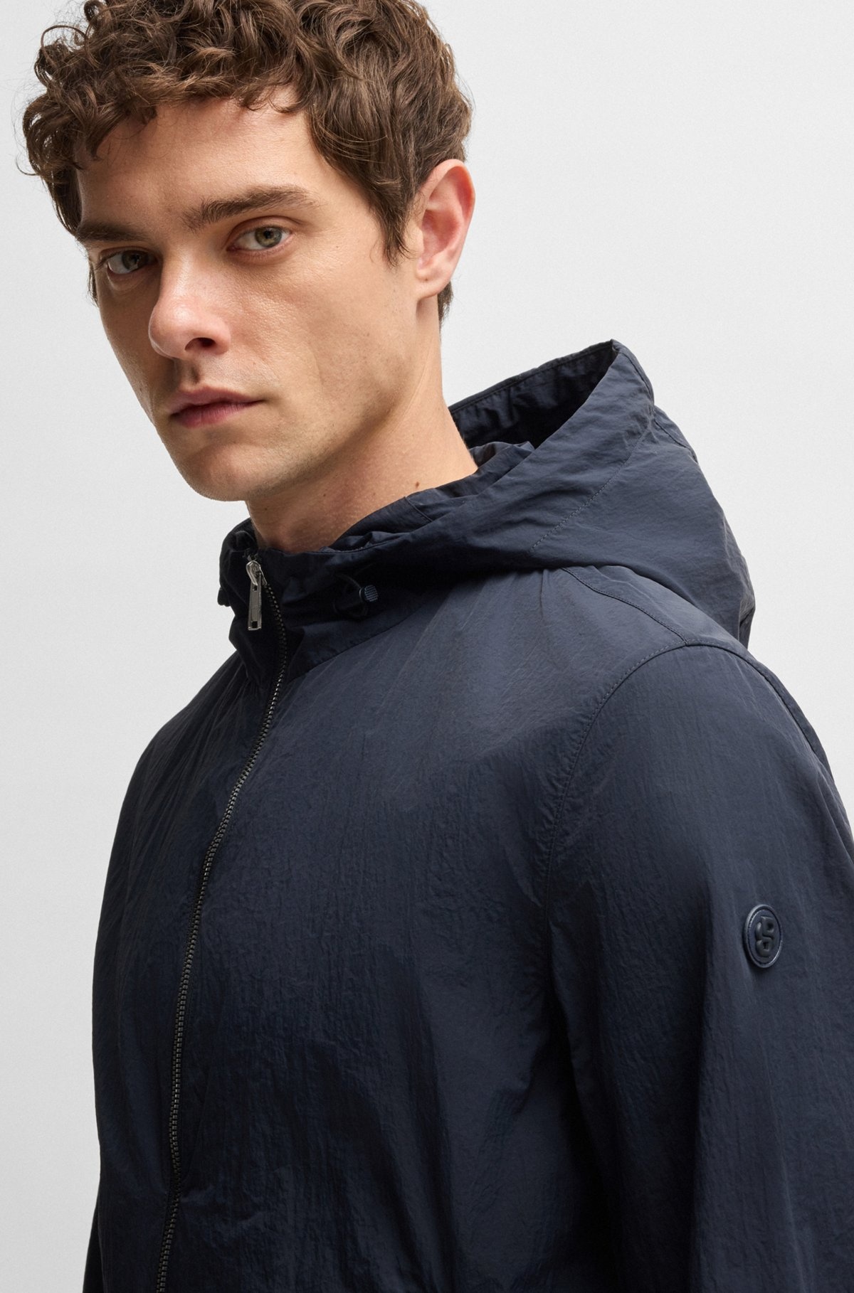 WATER-REPELLENT JACKET IN CRINKLE FABRIC WITH ADJUSTABLE HOOD - 6