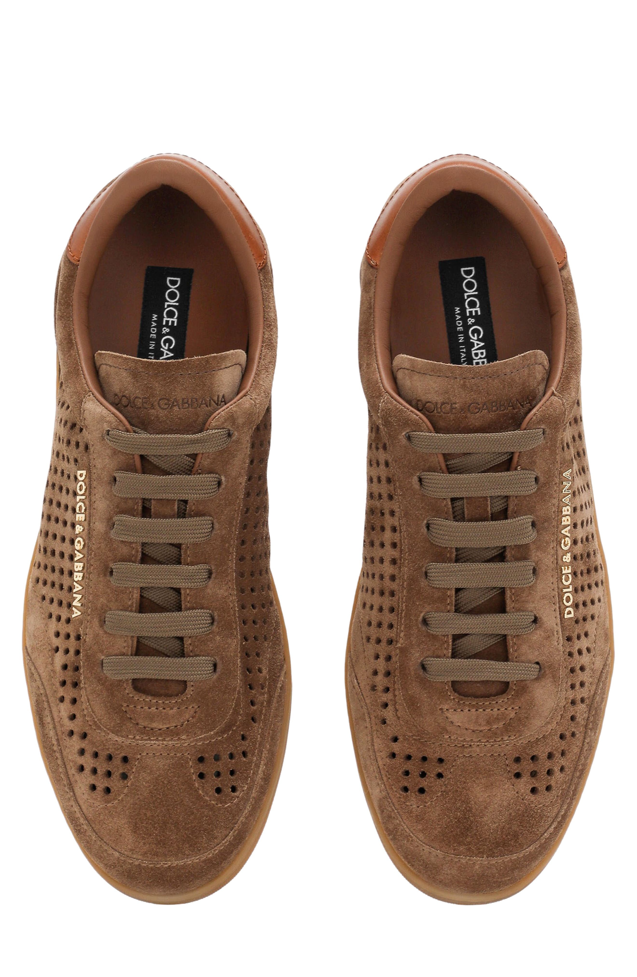 Dolce&Gabbana Perforated Low Top Sneaker in 8M076-Nocciola/Naturale at Nordstrom - 3