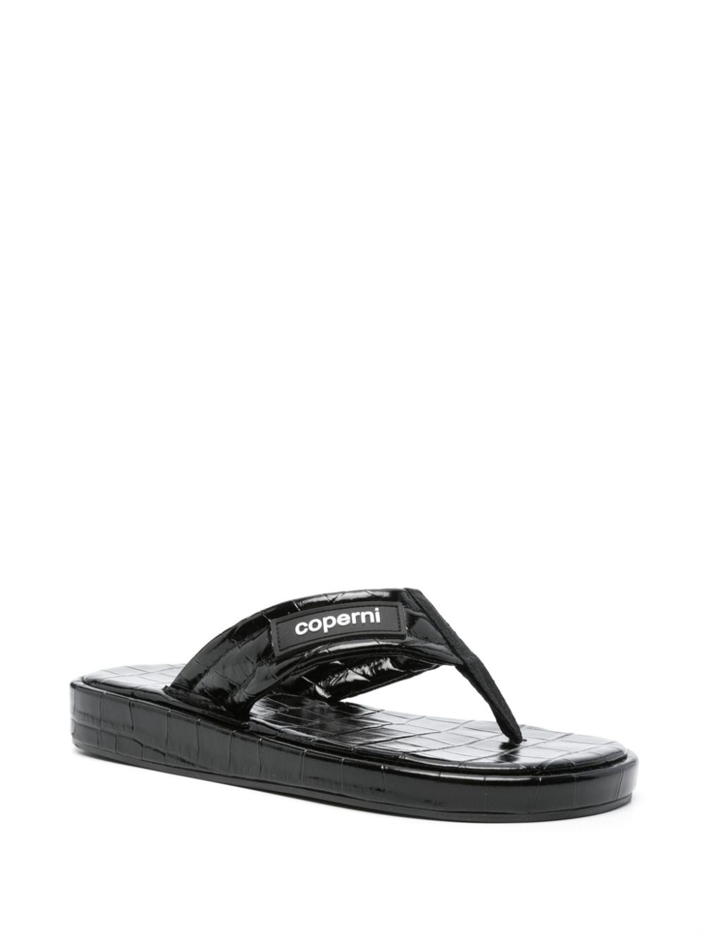 crocodile-embossed leather flip flops - 2