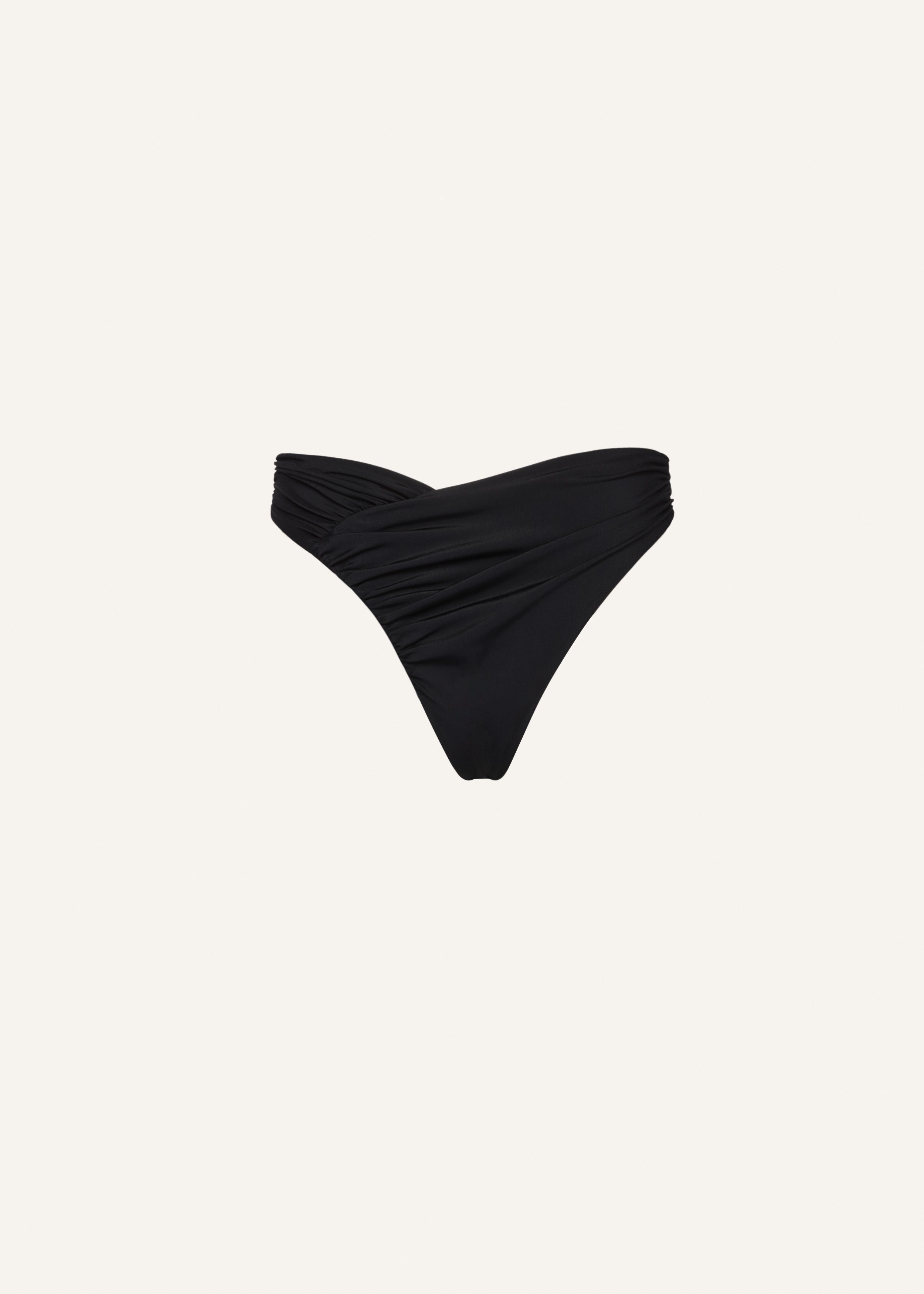 Ruched asymmetric swim bottom in black - 2