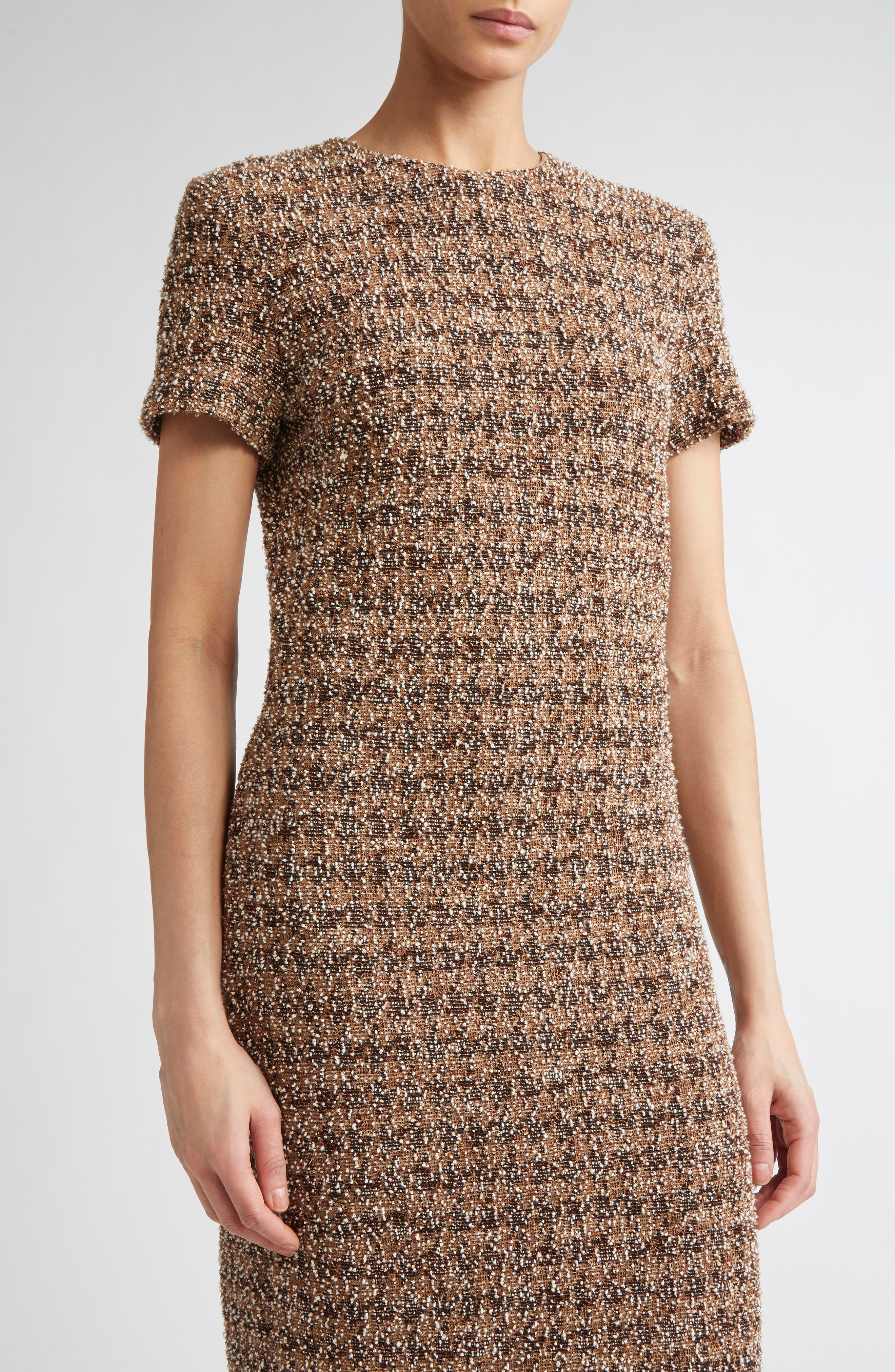 Max Mara Giugno Bouclé Jersey Sheath Dress in Camel at Nordstrom - 4